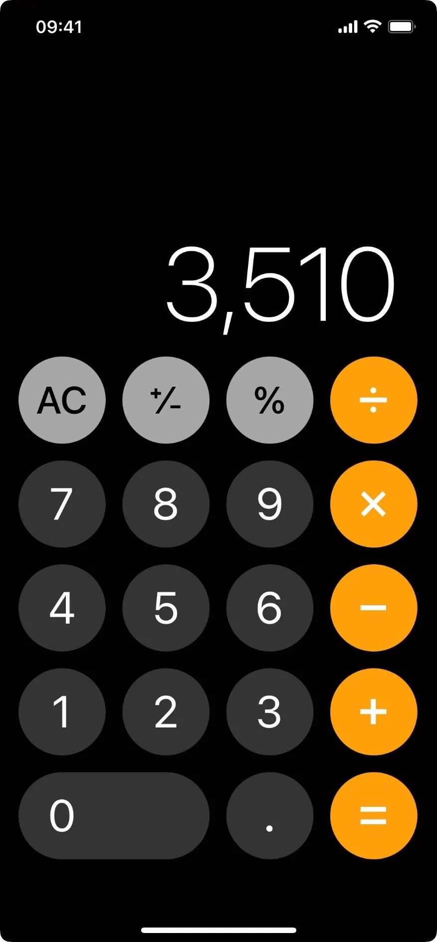 Calculator display showing the number 3,510.