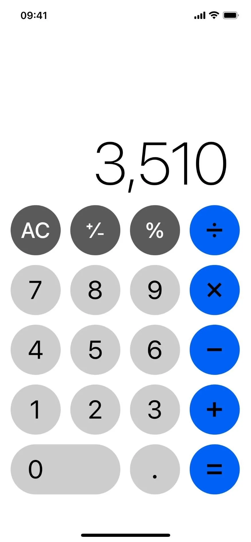 Calculator displaying the number 3,510.