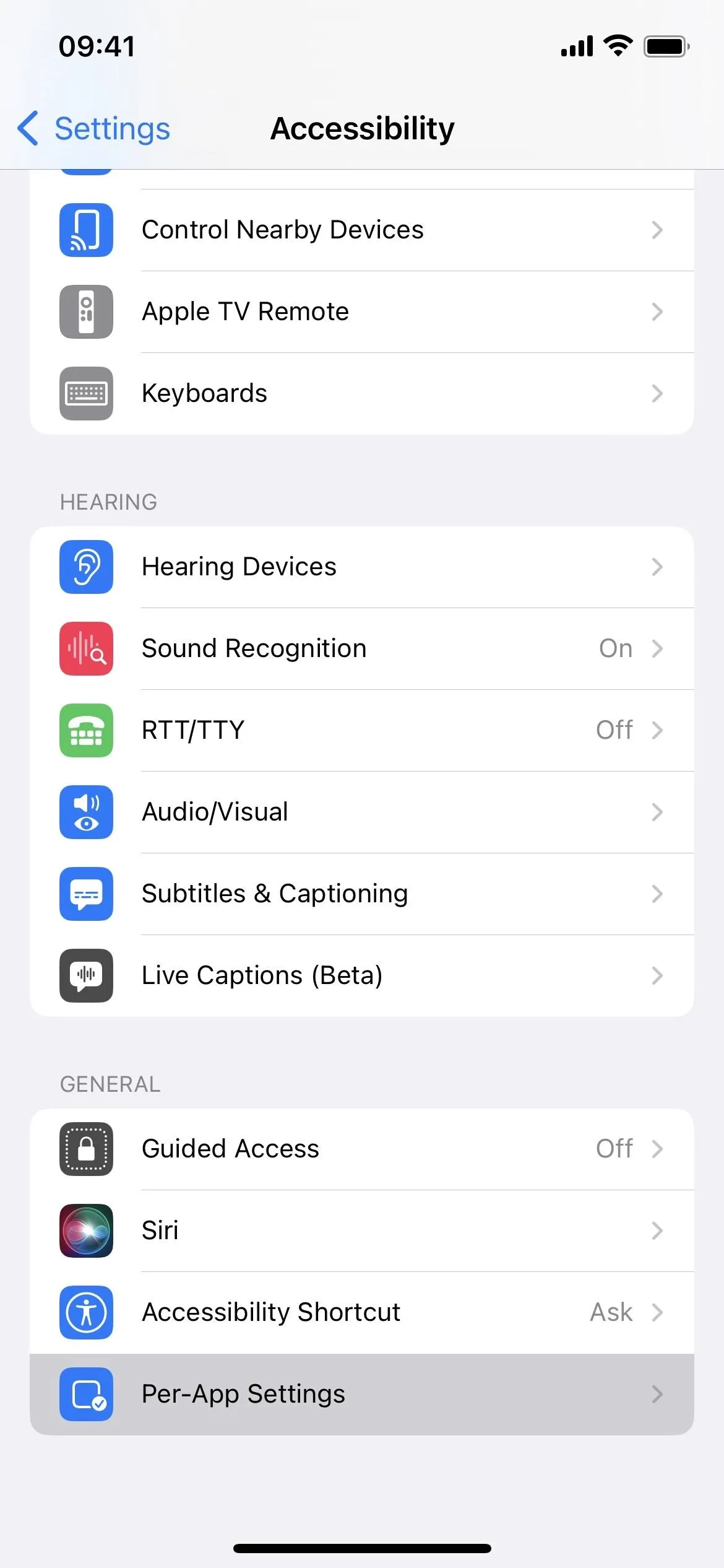 Accessibility settings on a smartphone.