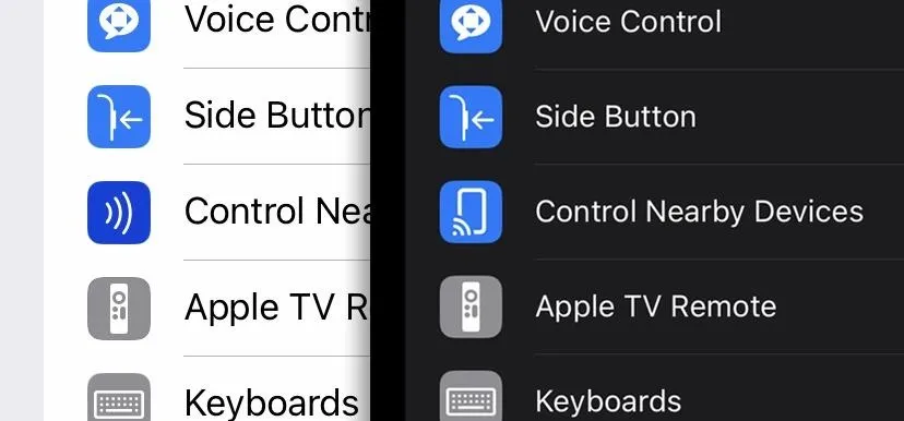 Settings menu options for device control.