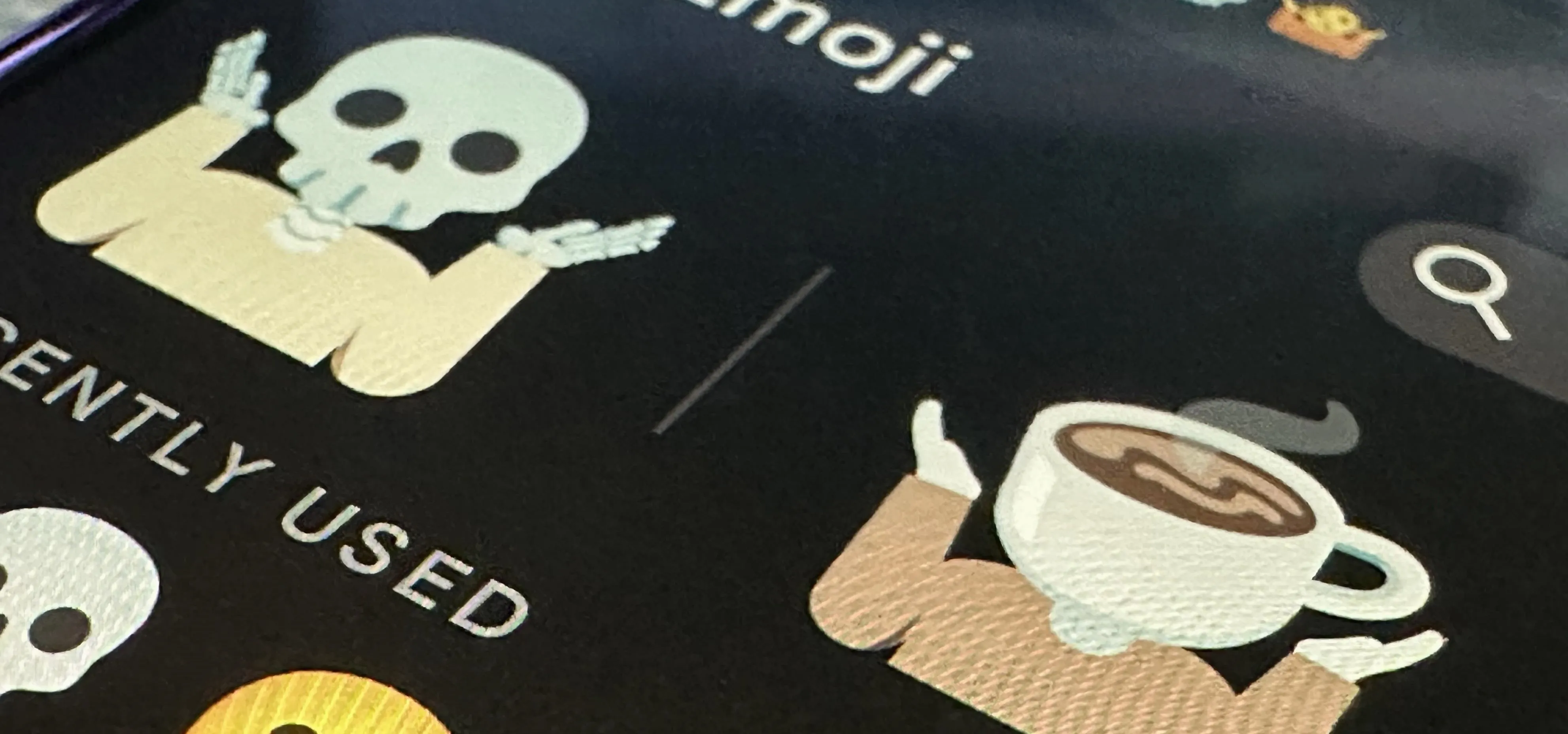 Emoji selection screen displaying a skull and a coffee cup emoji.