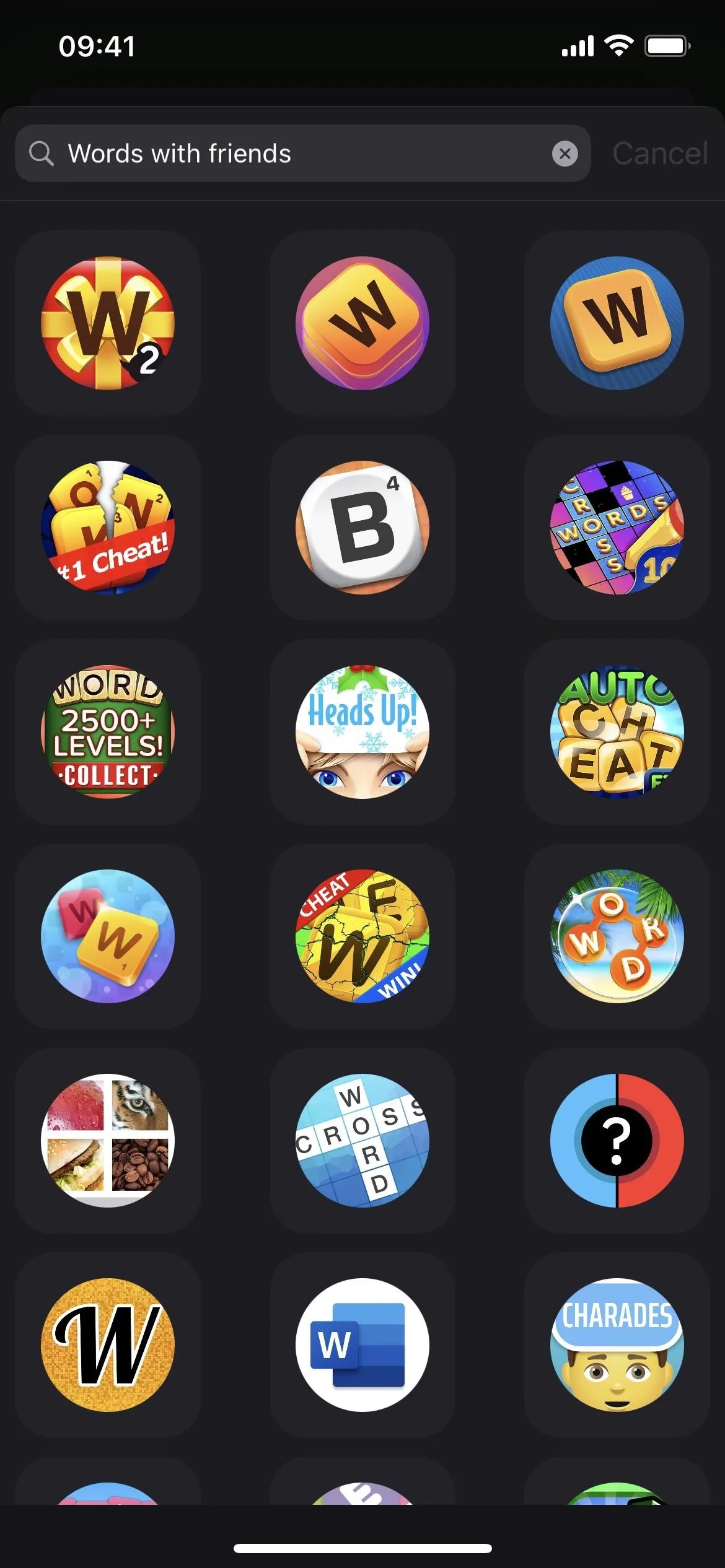 Various app icons displayed in a grid format on a dark background.