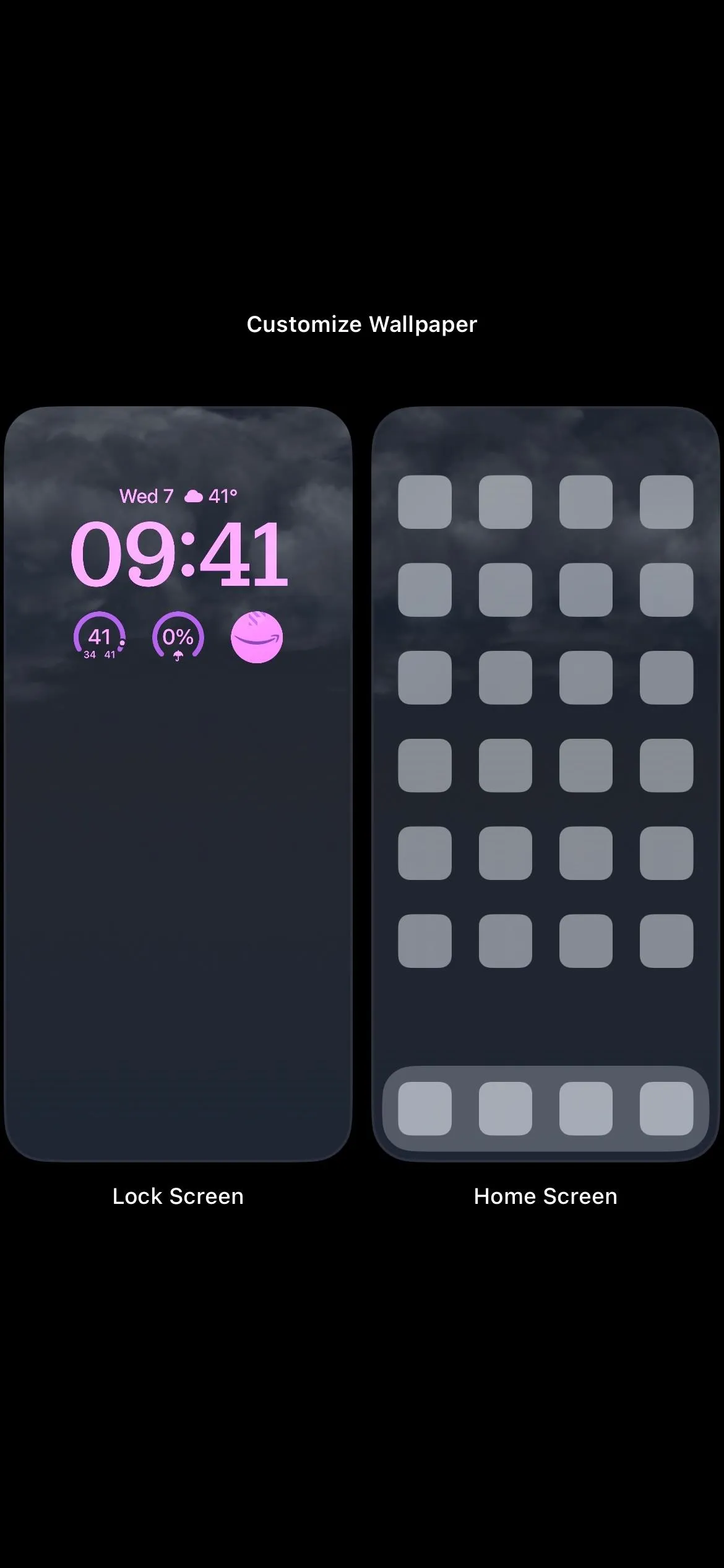 Smartphone user interface showing clock and app grid.