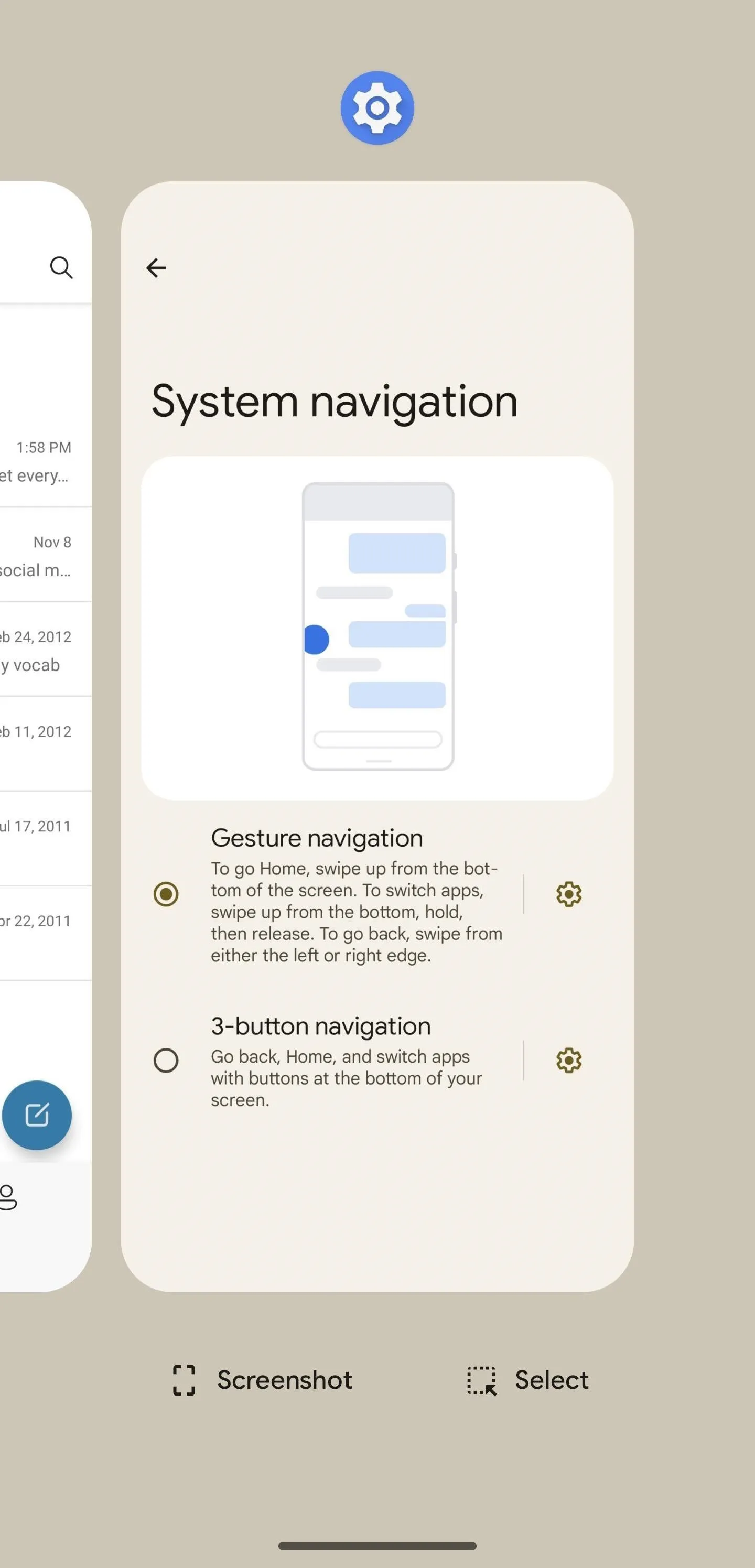 System navigation interface showing options for feature alignment and custom navigation settings.