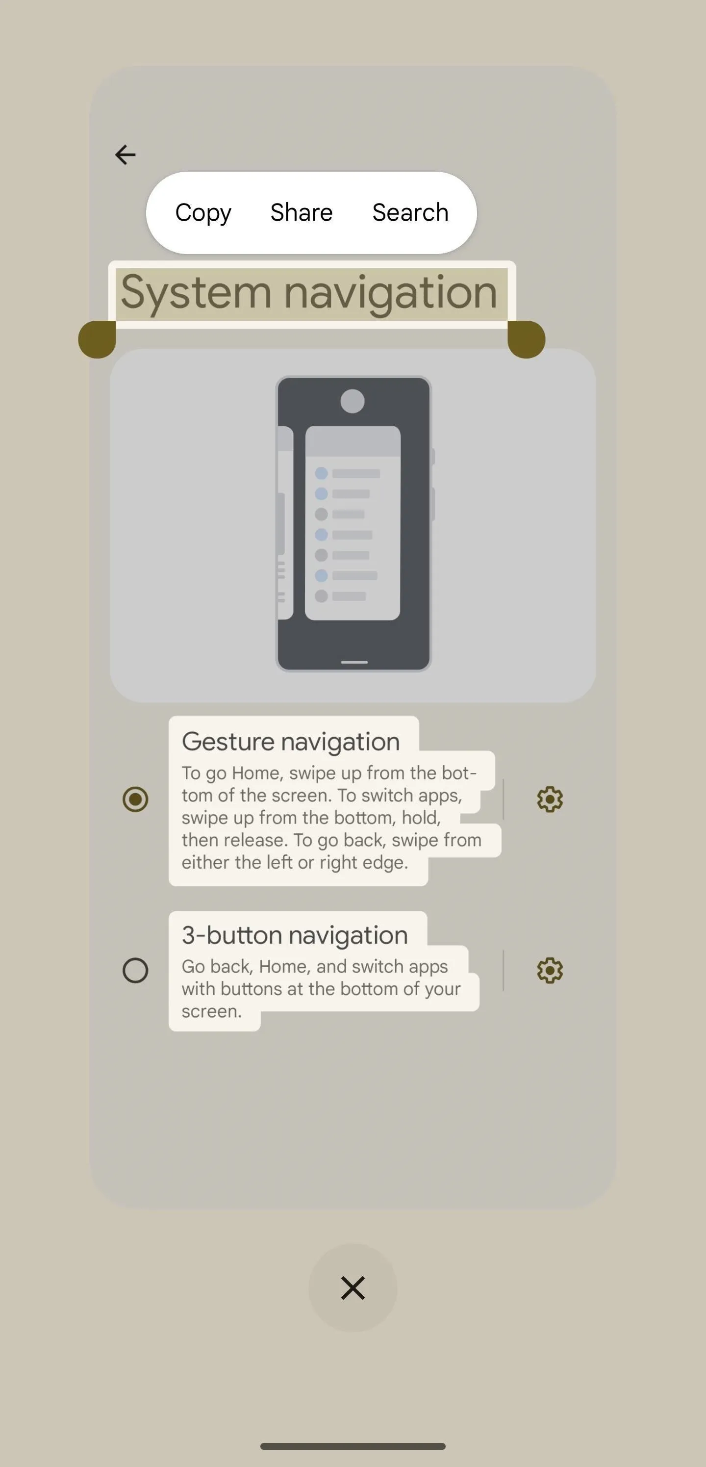 System navigation interface with instructions for use.