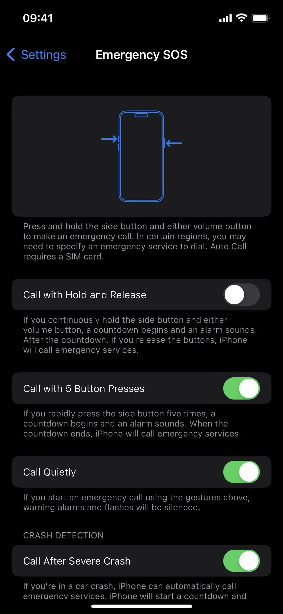 Settings screen showing options for screen timeout and accessibility features on a mobile device.