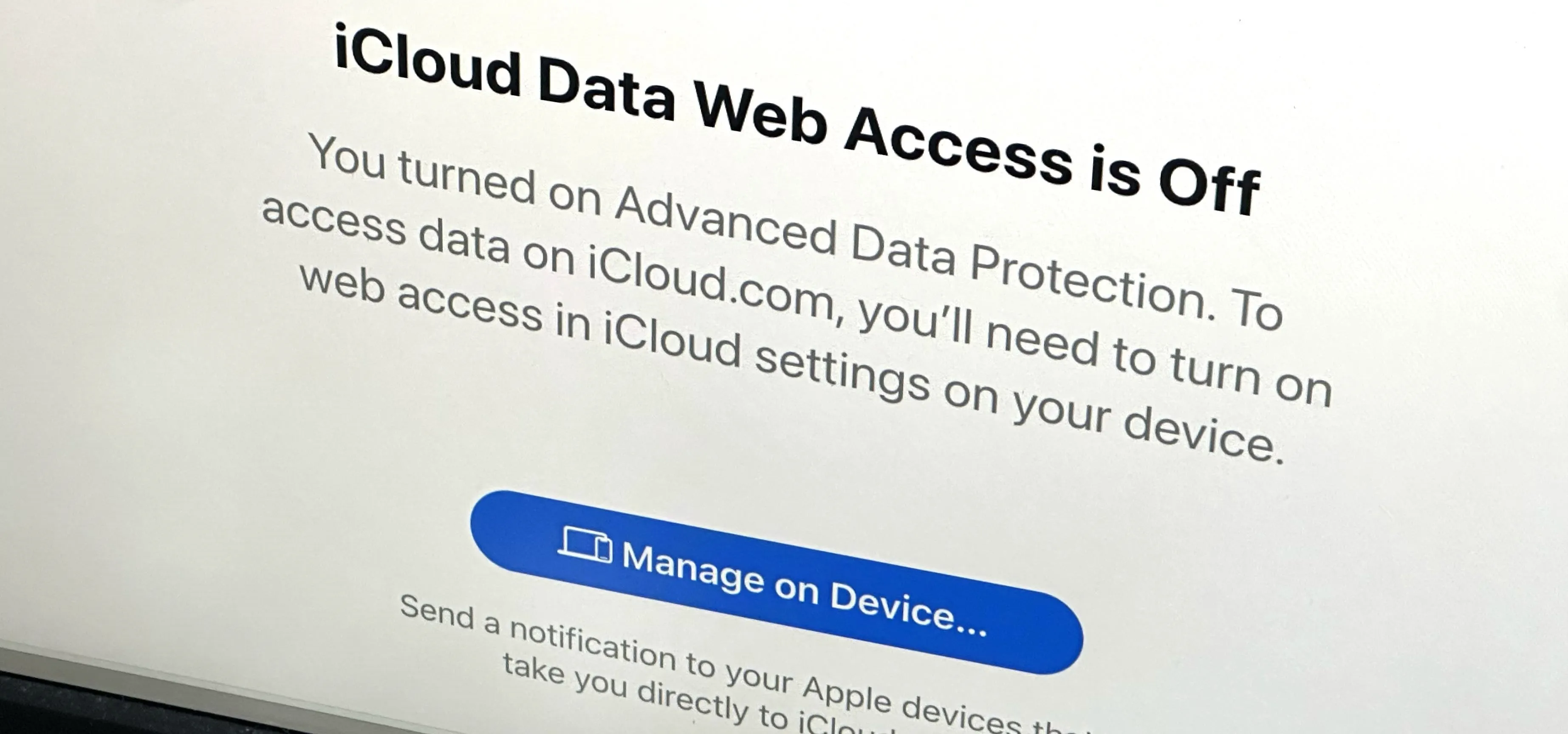 iCloud Data Web Access Notification Message