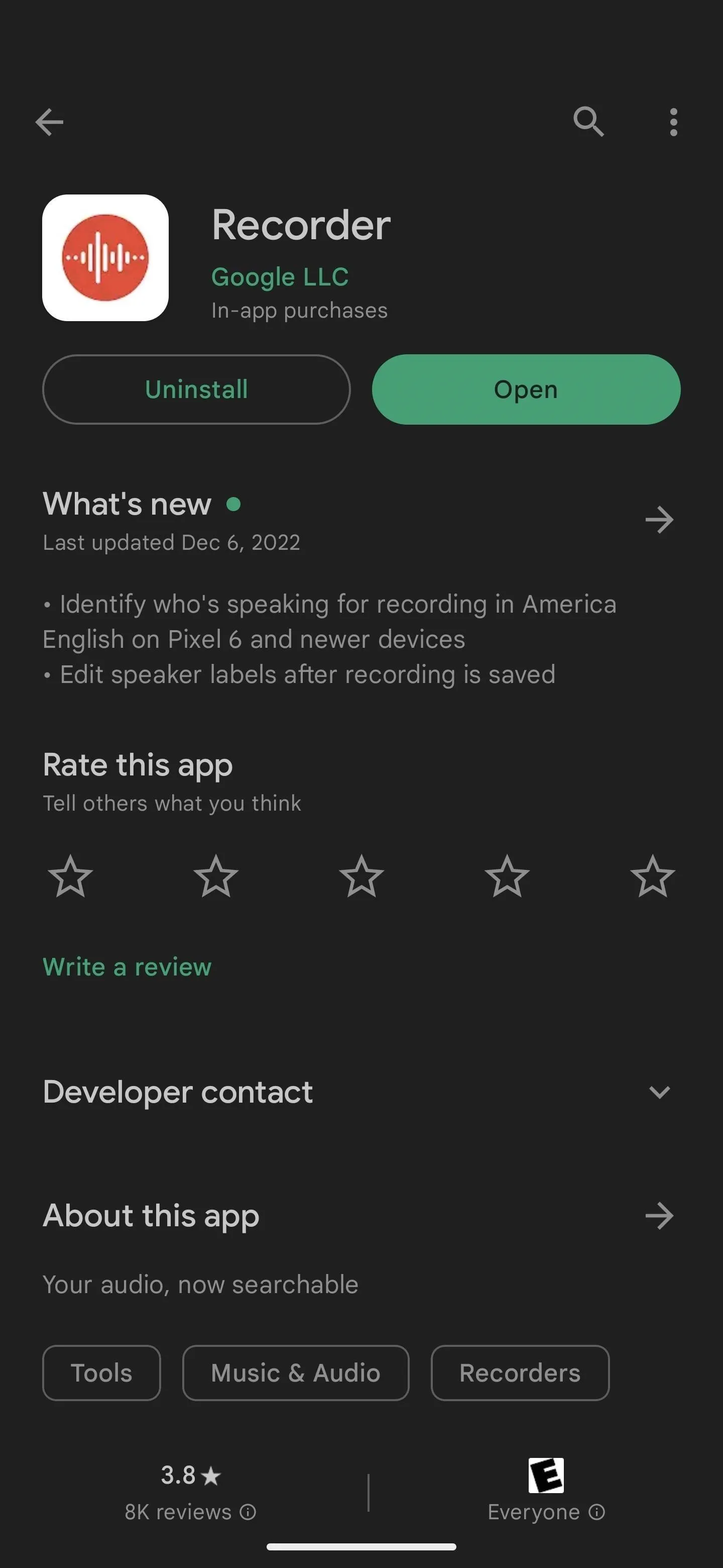 Recorder app interface on a smartphone, showcasing features and options.