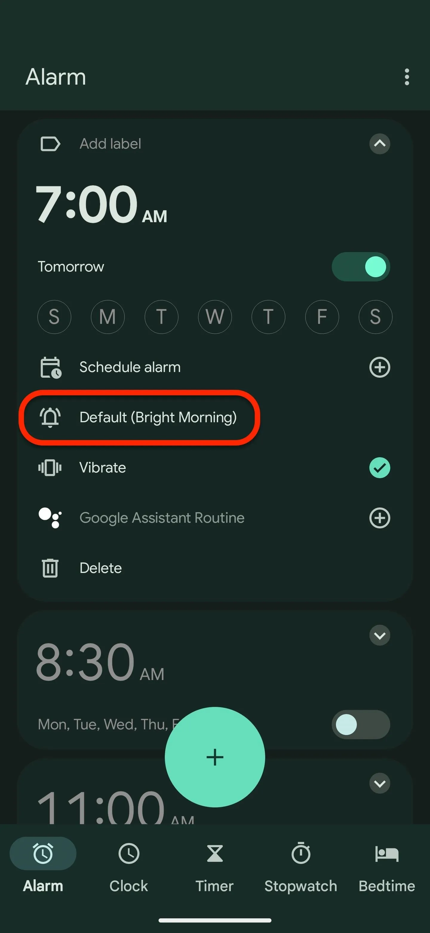 Alarm settings with scheduled options displayed on a smartphone interface.