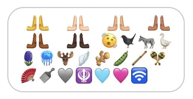 Emoji representation of various items, including boots, animals, and symbols.