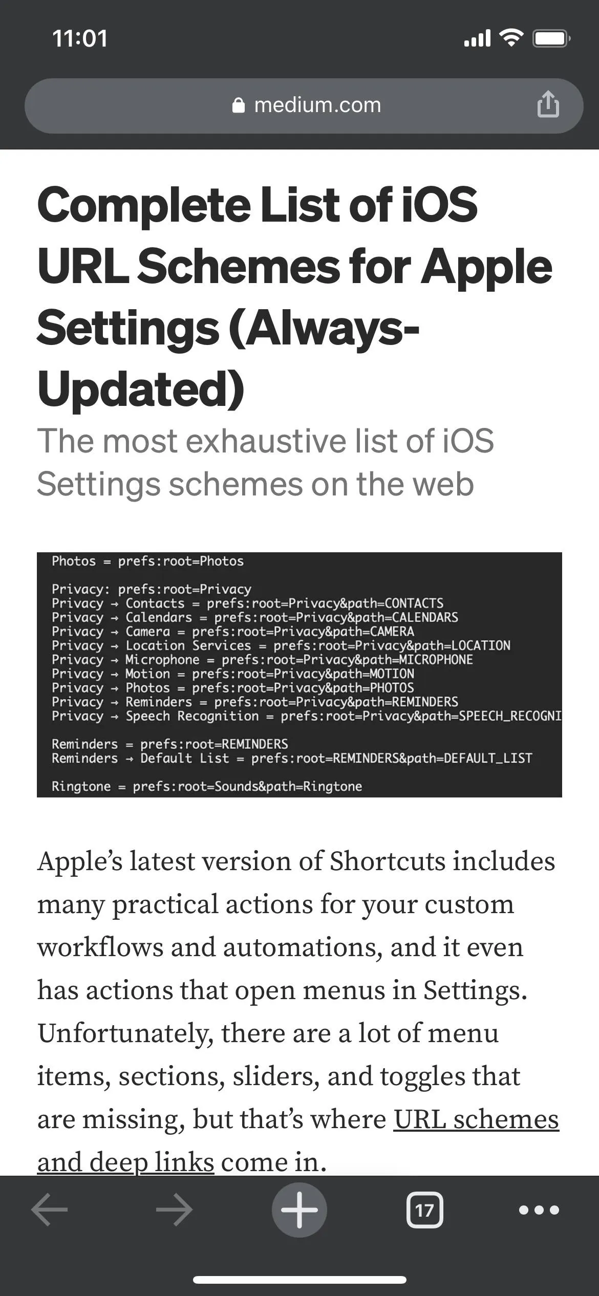 Complete list of iOS URL schemes for Apple Settings.