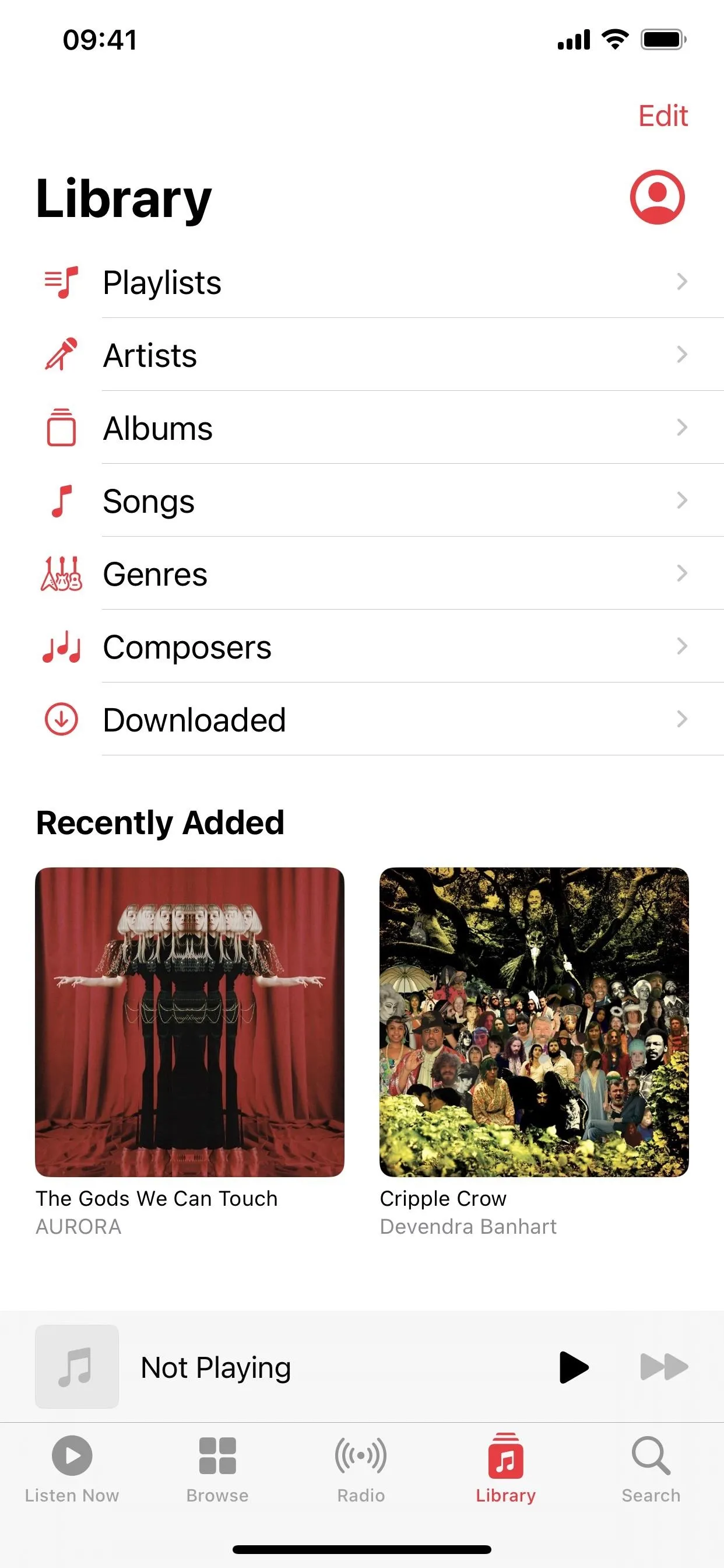 Screenshot of a music library interface displaying recently added albums.