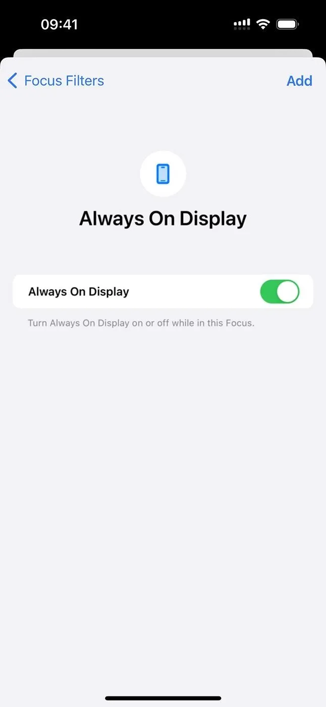 Always On Display settings toggle on a mobile device.