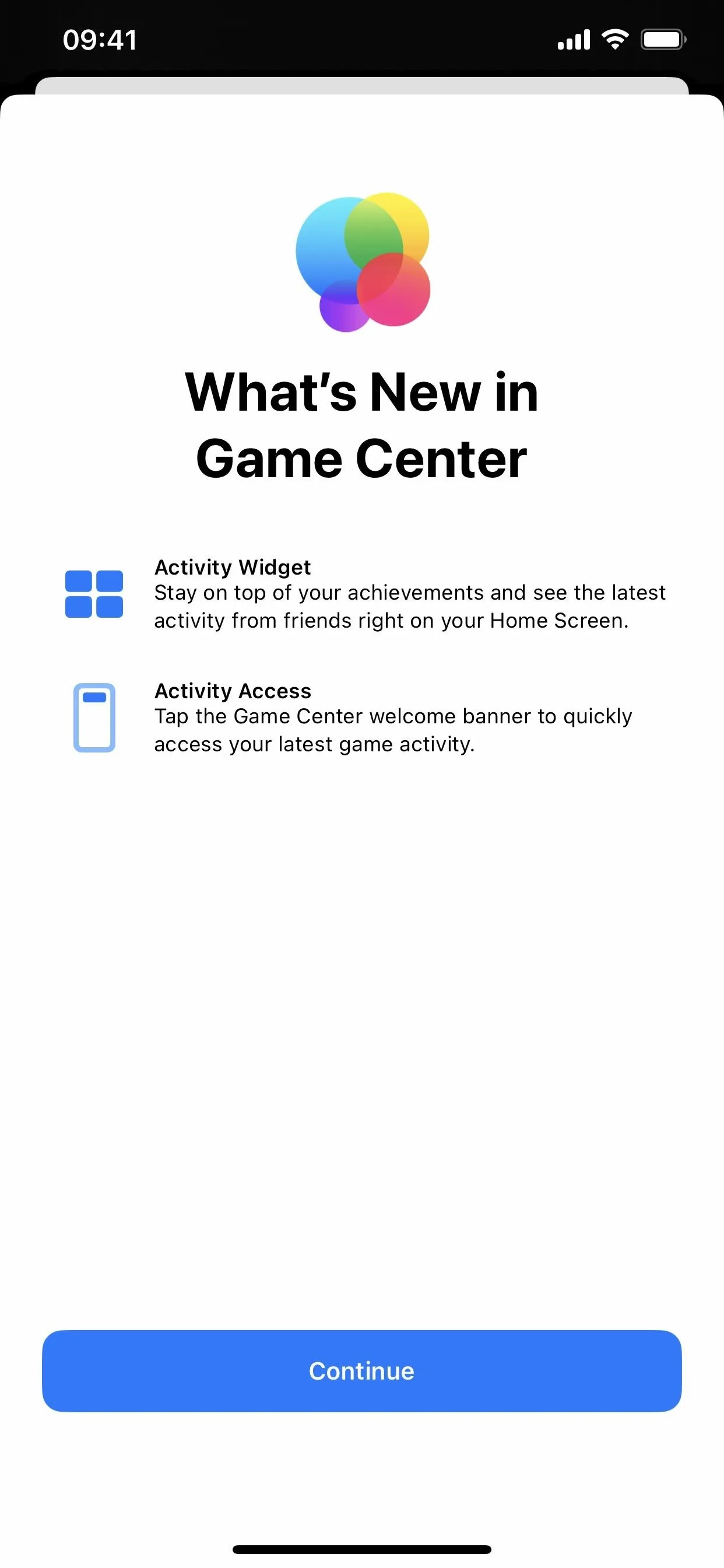 What's New in Game Center screen on a mobile device