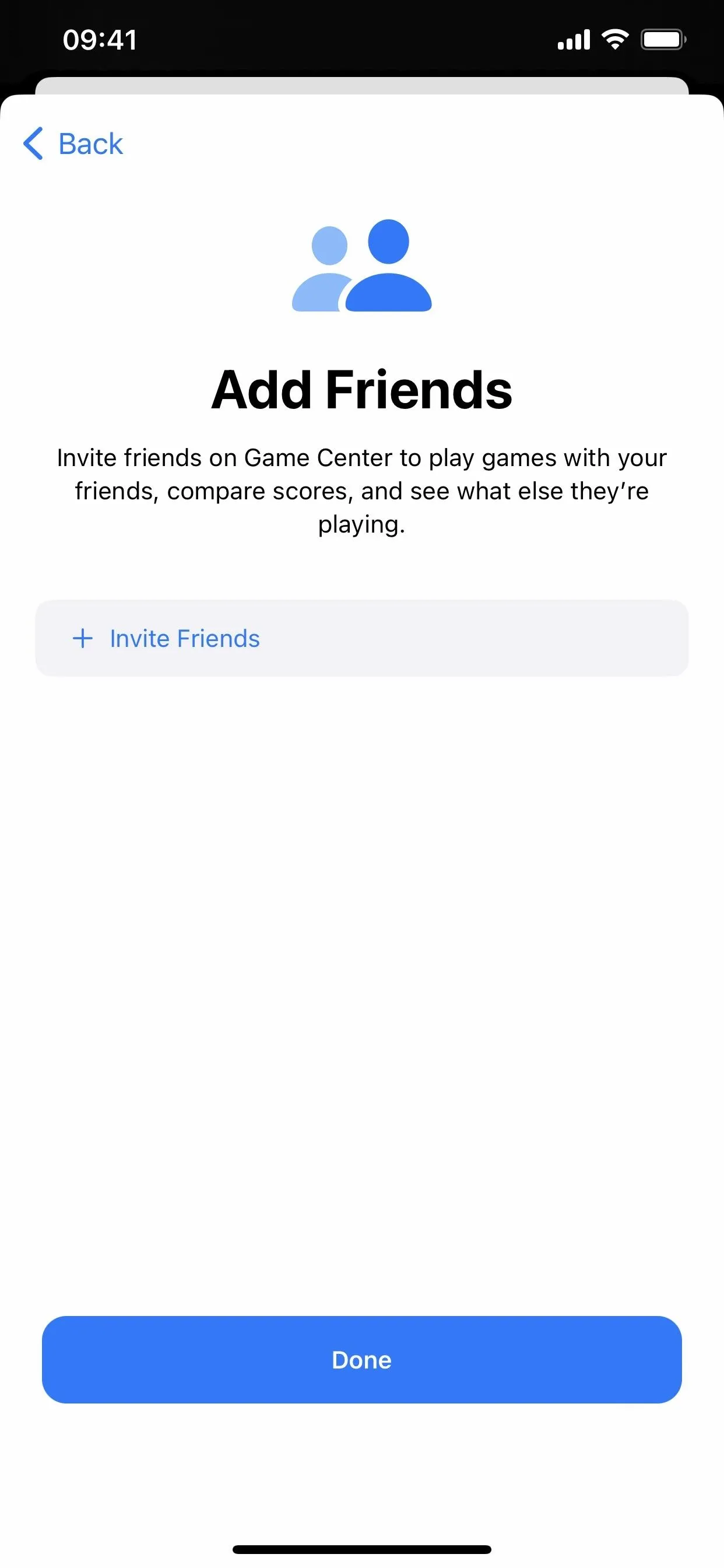 Add Friends screen in a mobile app for social gaming.