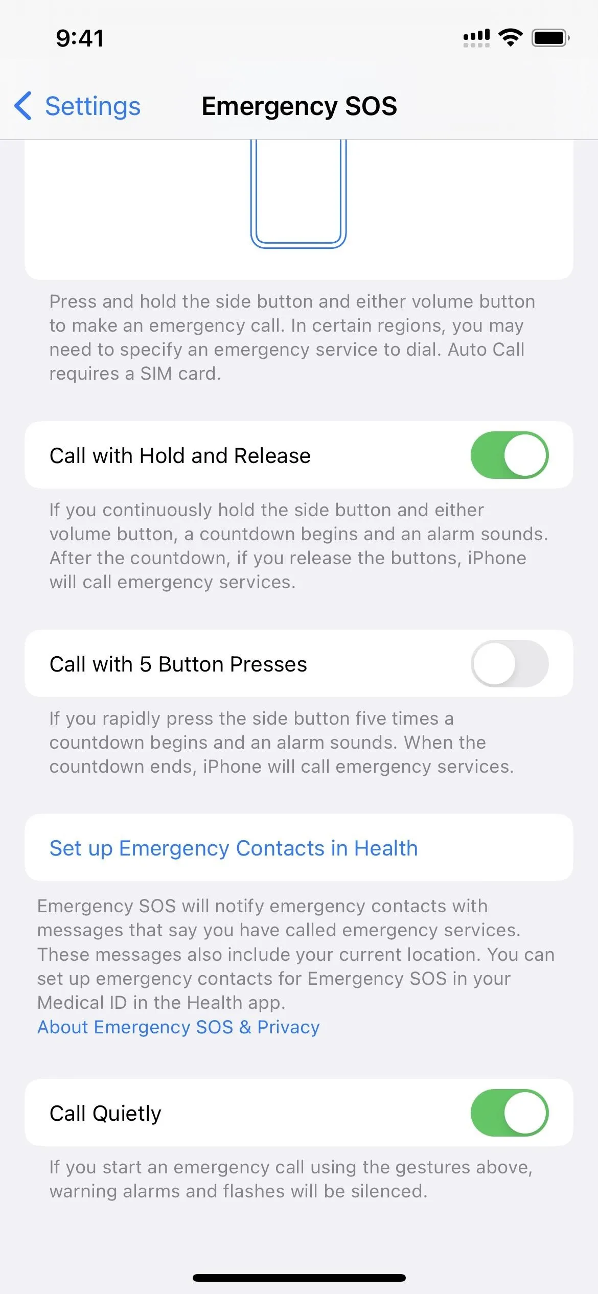 Emergency SOS settings on a smartphone.