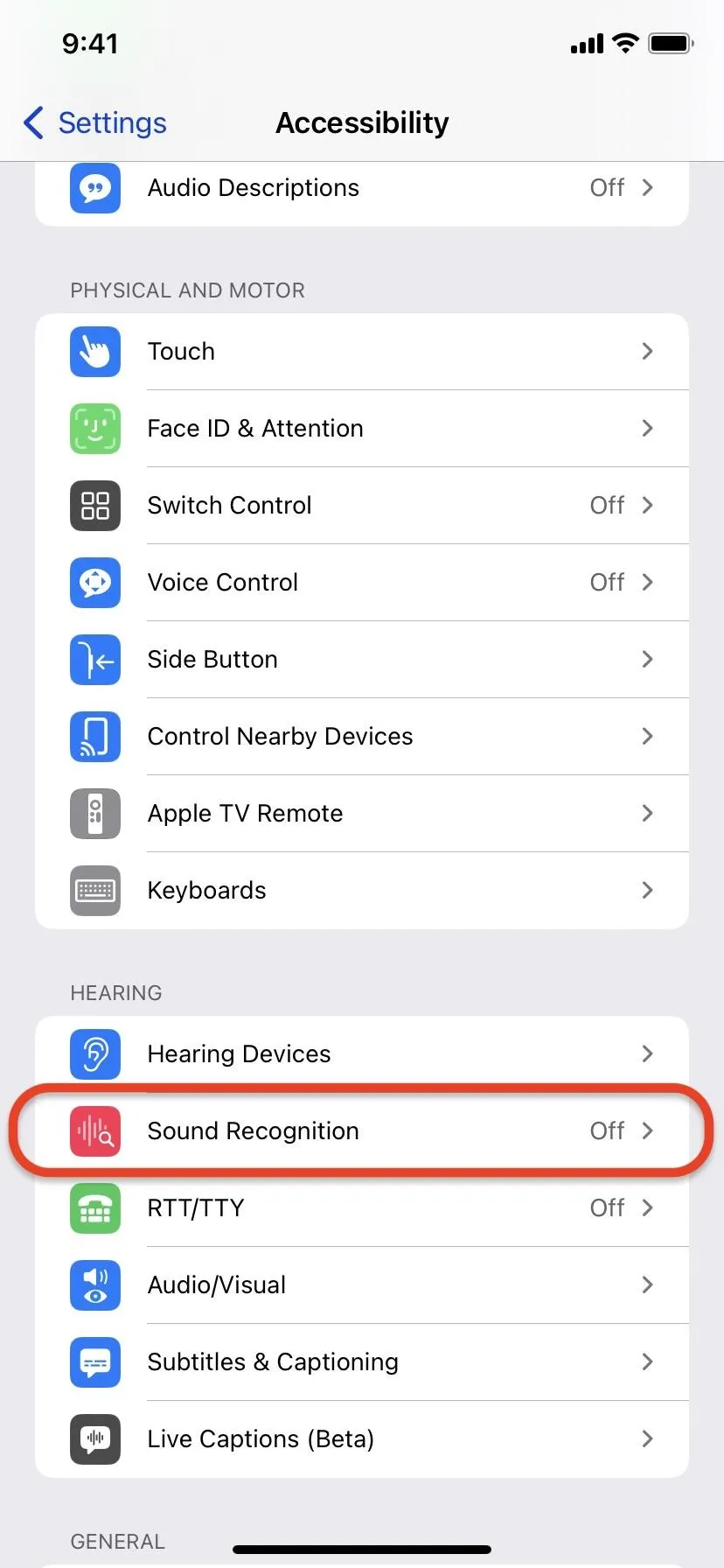 Settings menu with accessibility options highlighted.