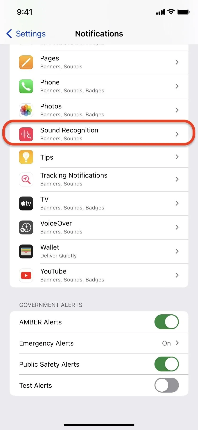 Settings menu showing Sound and Haptics option highlighted on a smartphone.