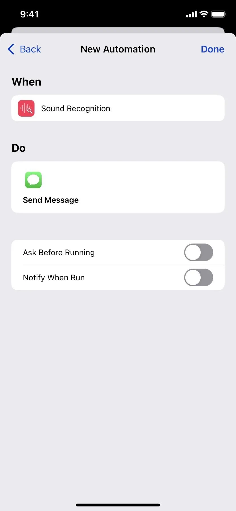 Automation settings for messaging on a mobile device.