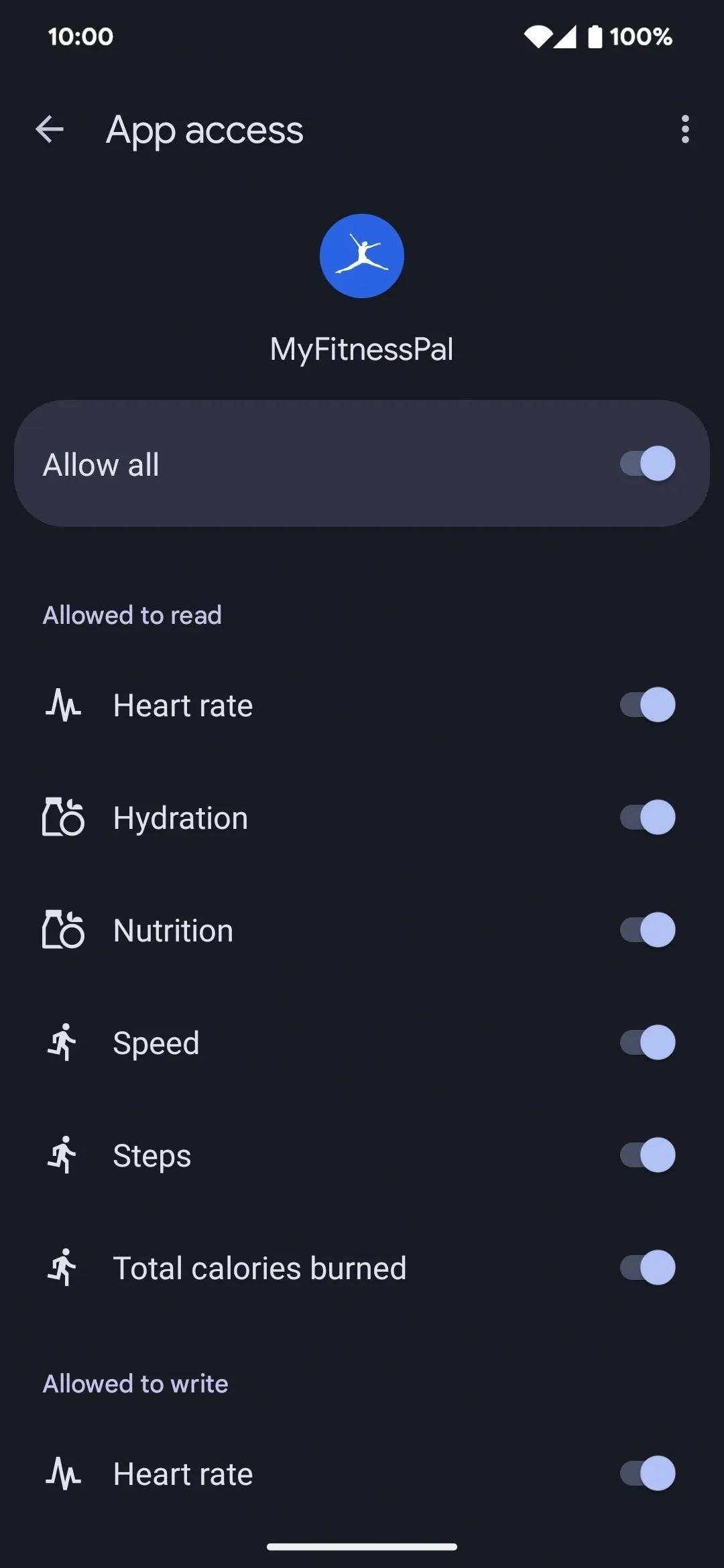 App settings menu on a mobile device.