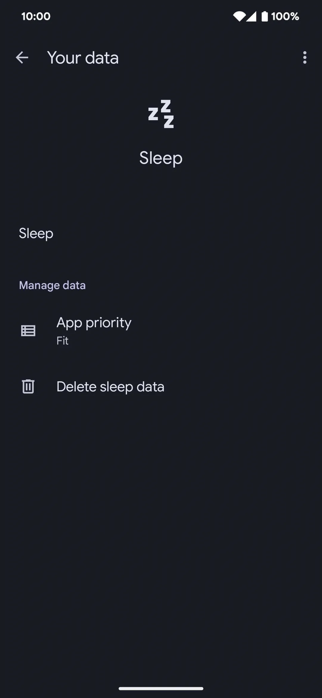 Settings menu displaying data management options on a mobile device.