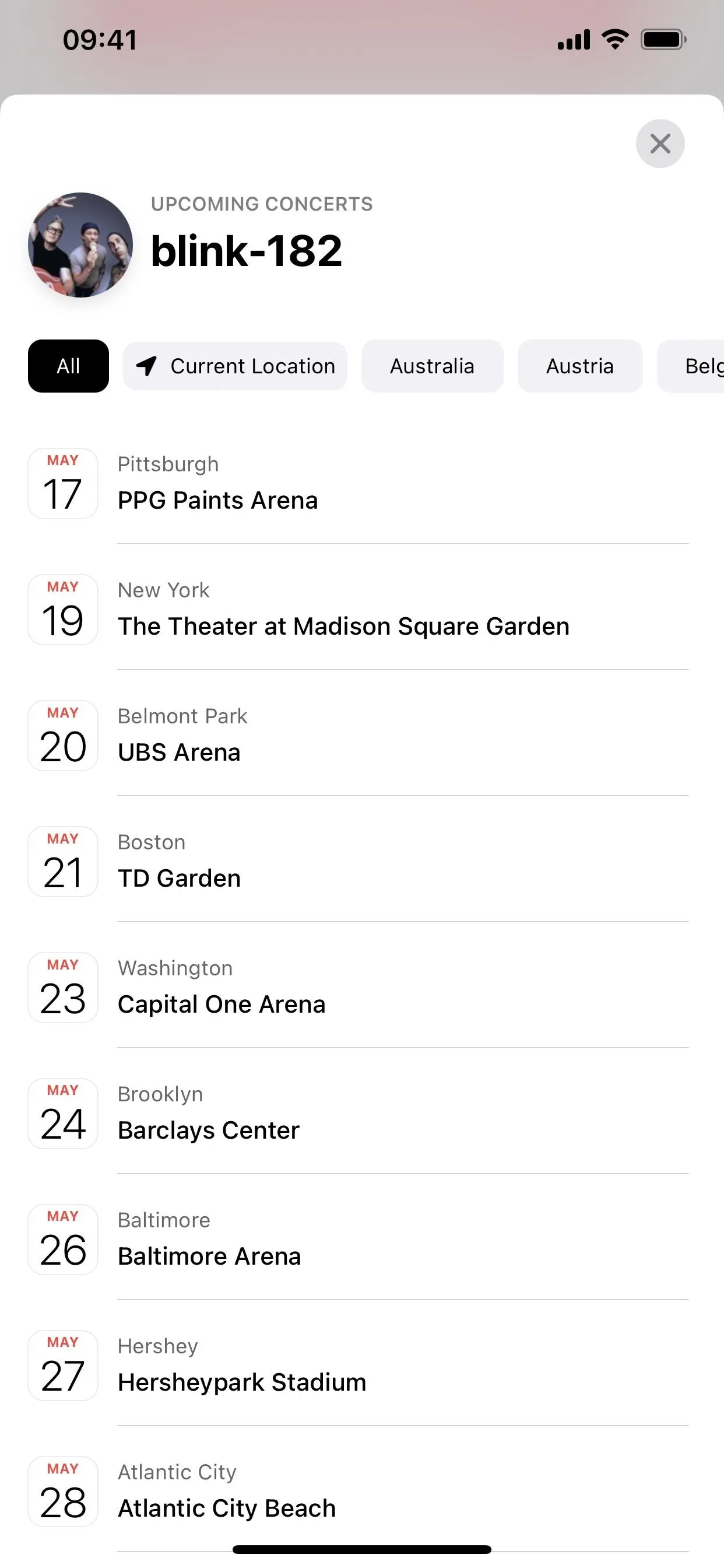 Blink-182 concert schedule for 2023.