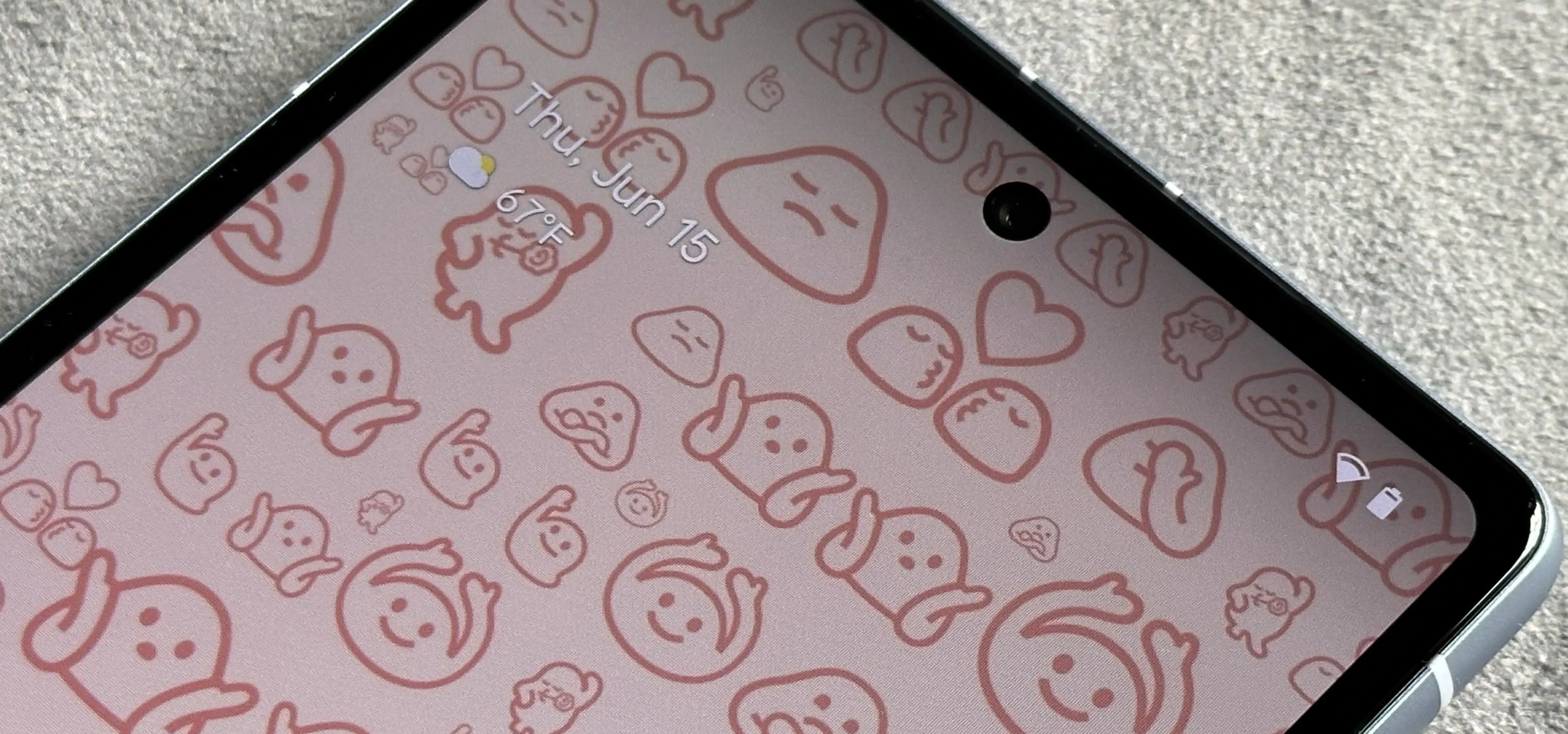 Cute pastel phone wallpaper with playful doodles and hearts.