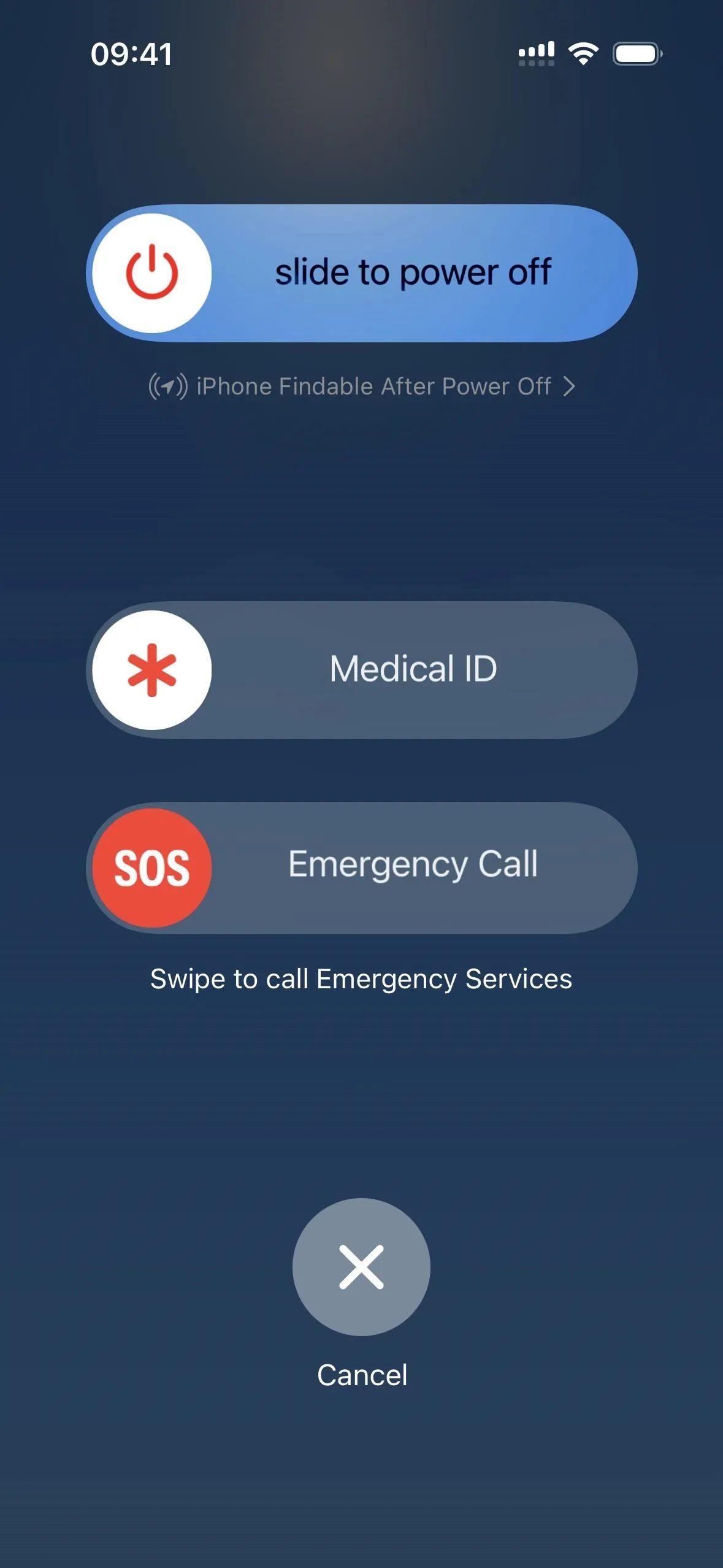 Emergency call and medical ID options on a mobile device screen.