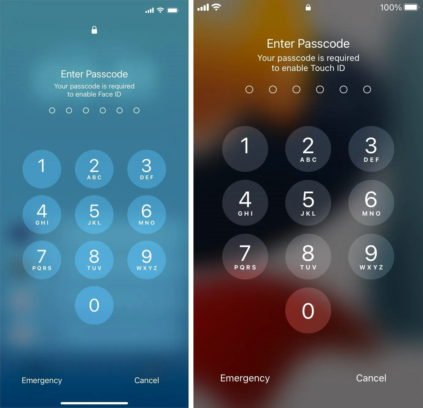 Passcode entry screens on a smartphone.