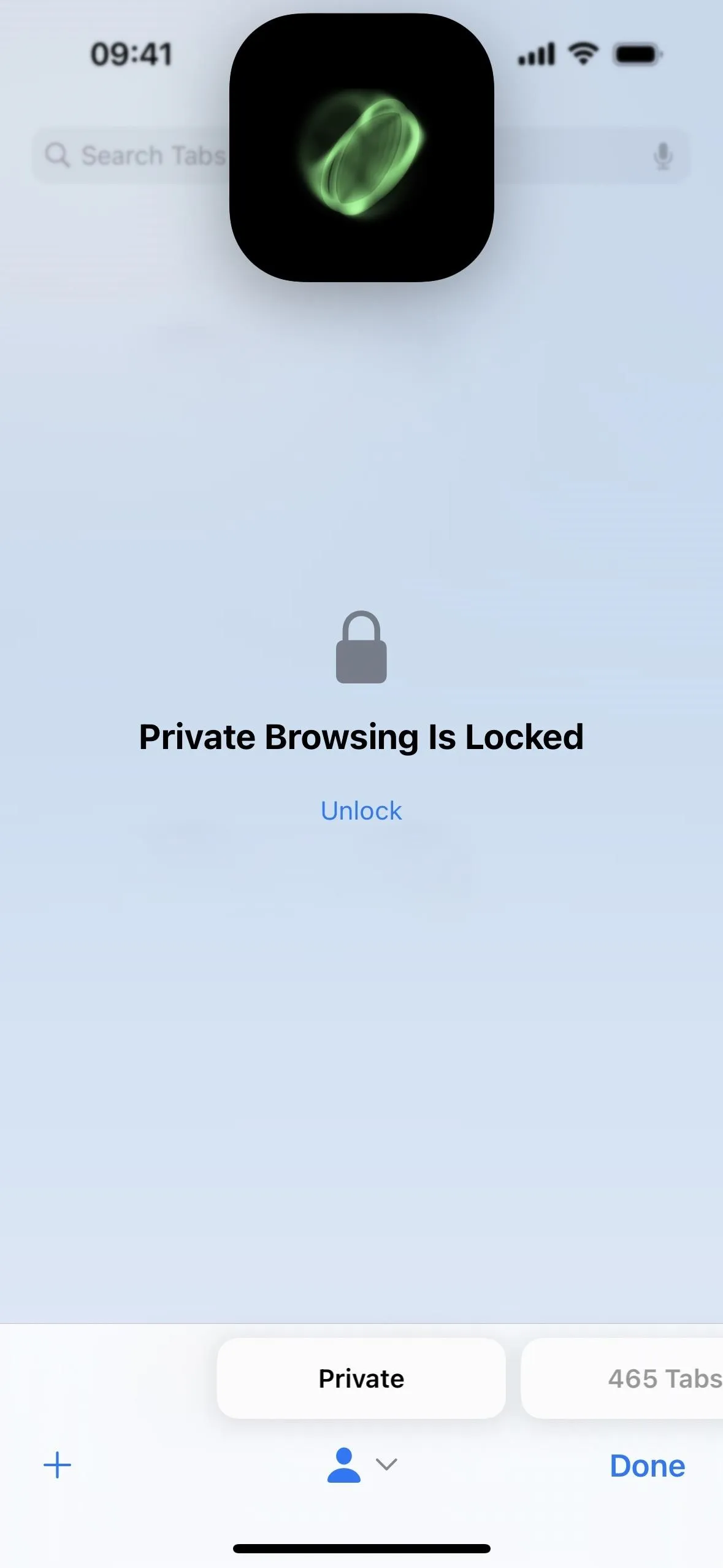 Private browsing screen on a mobile device.