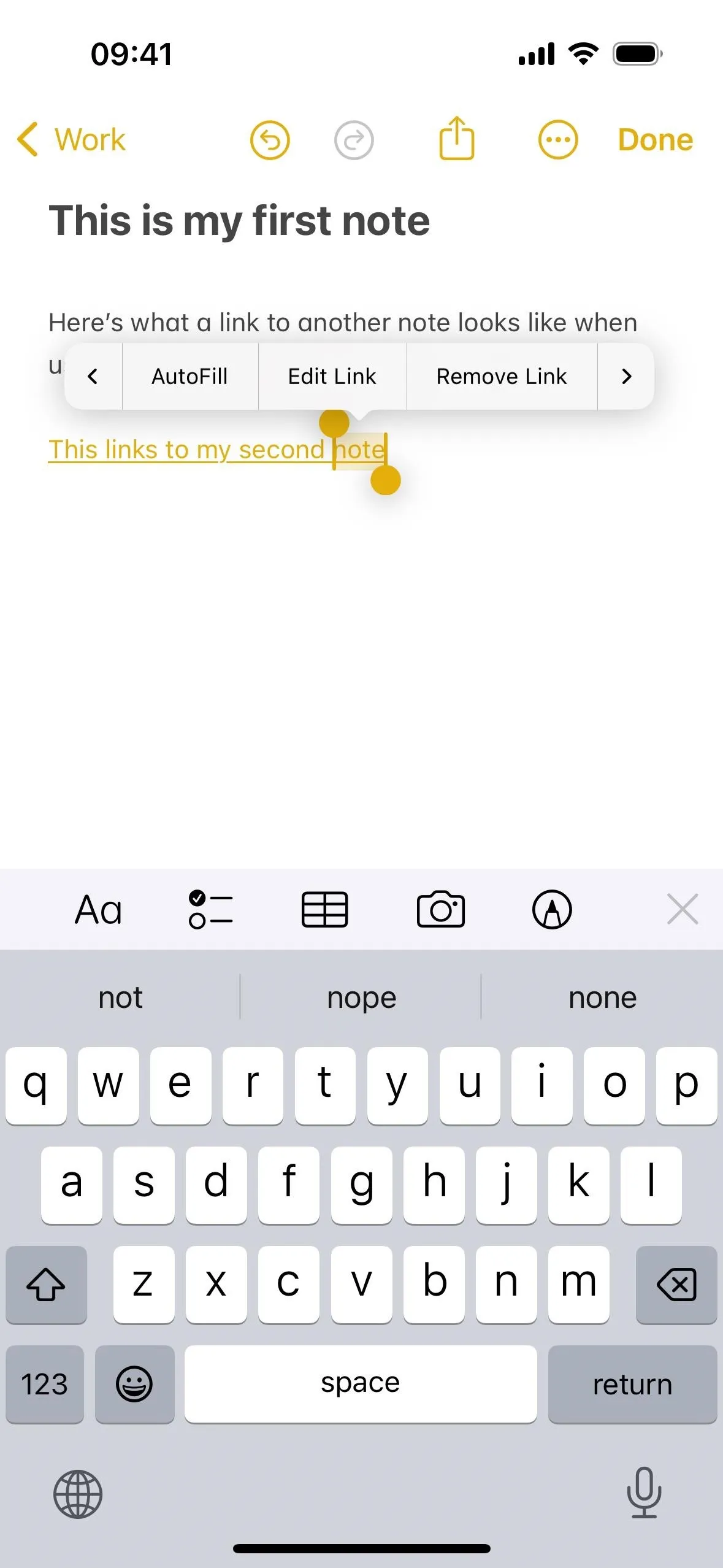 Text note on a mobile device with a keyboard displayed.