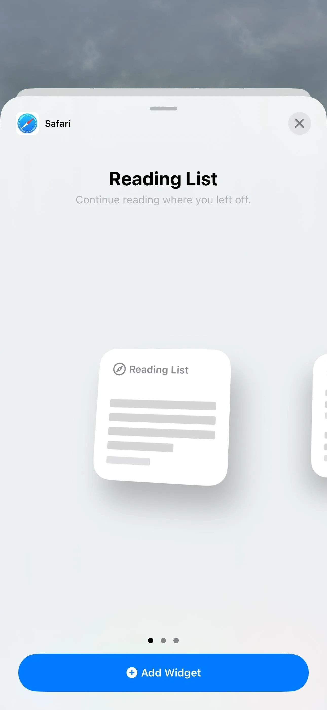 Reading list interface with selectable items displayed on a light background.