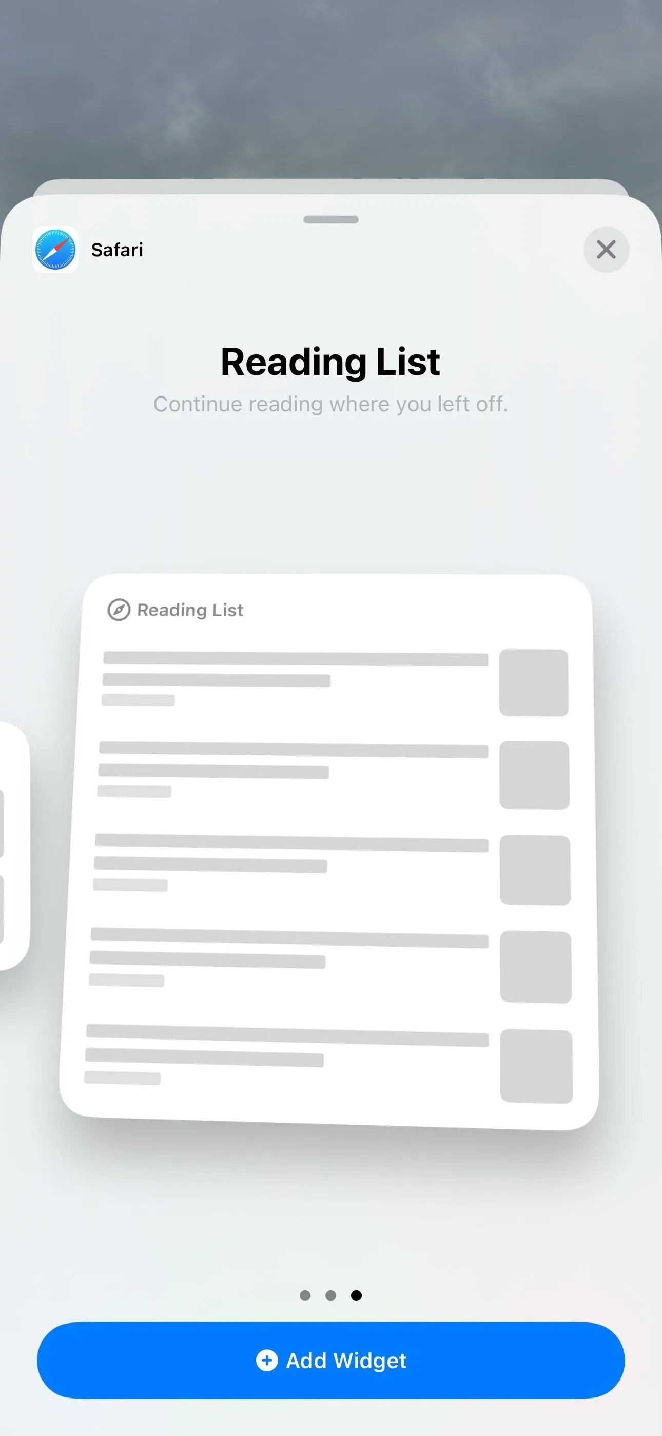 Reading list interface with empty entries.