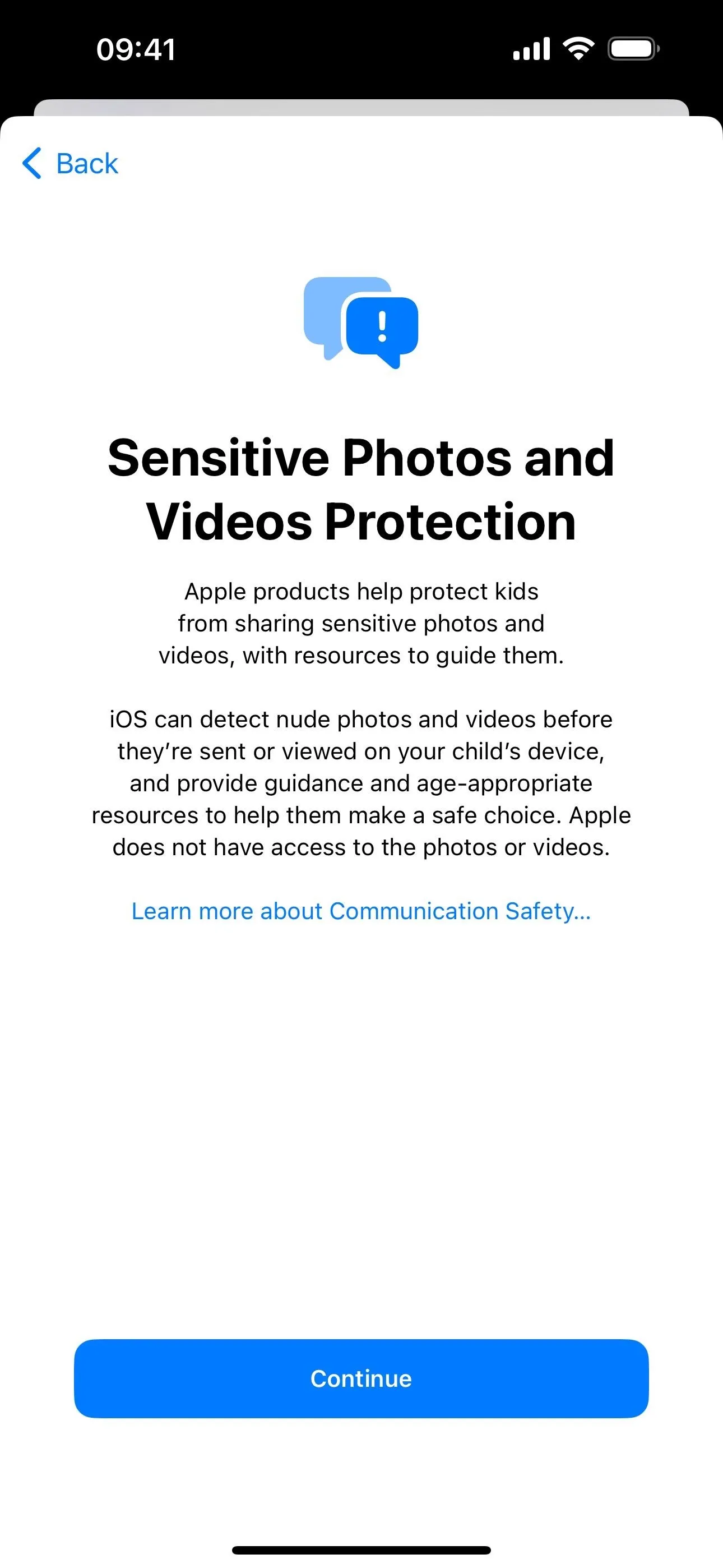 Sensitive Photos and Videos Protection Settings Screen