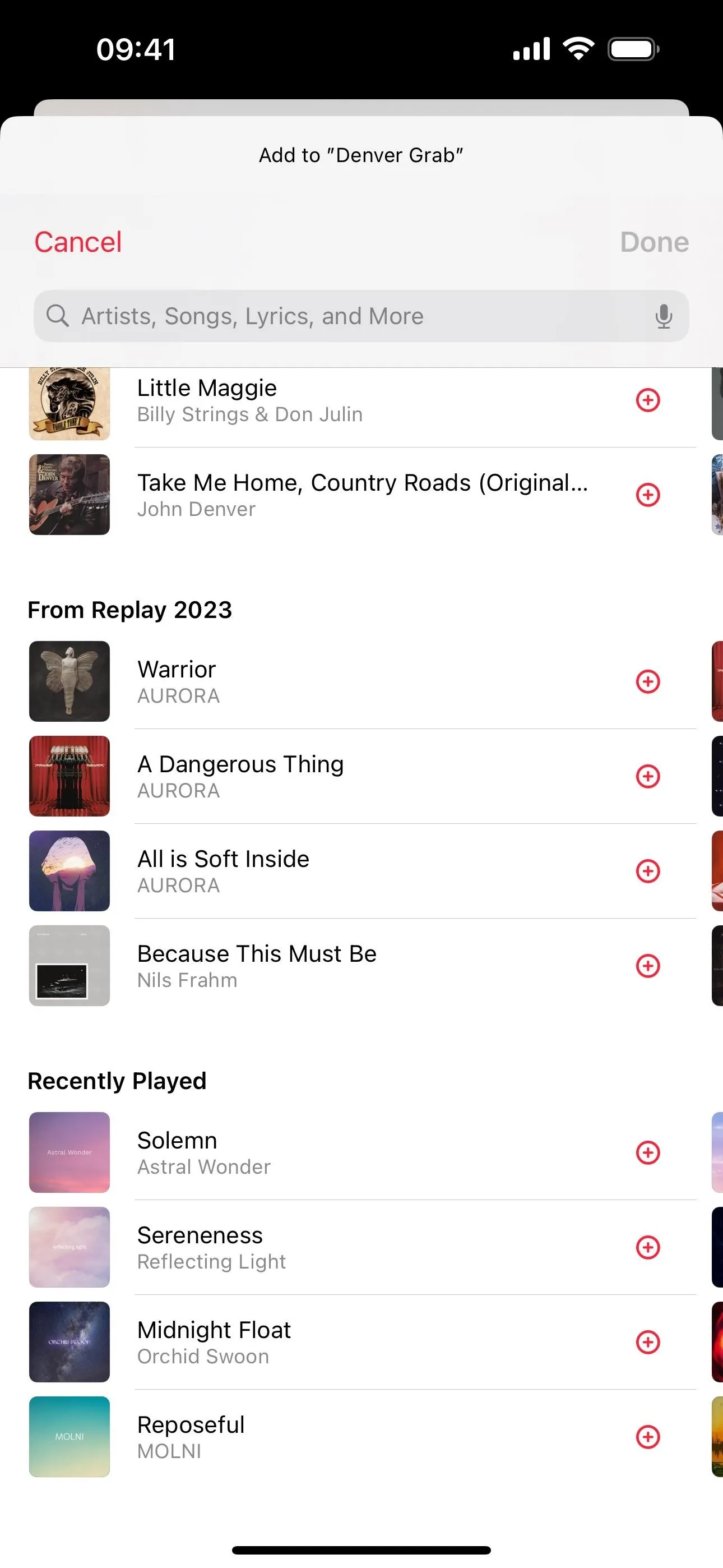 Music playlist on Apple Music featuring various artists and albums.