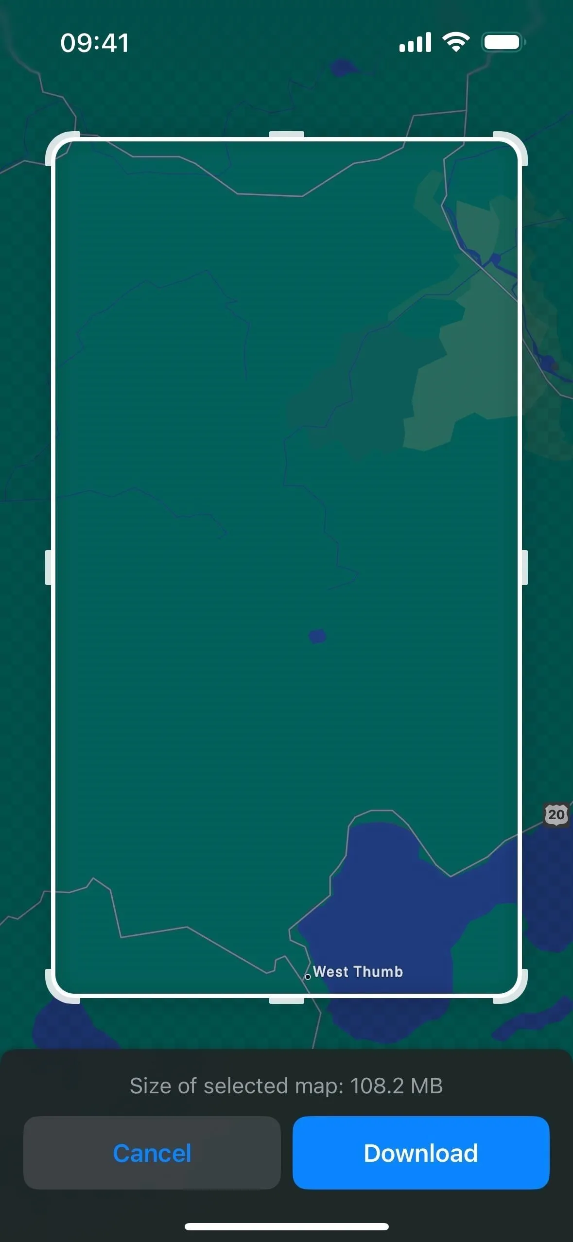 Map interface displaying a selected area.