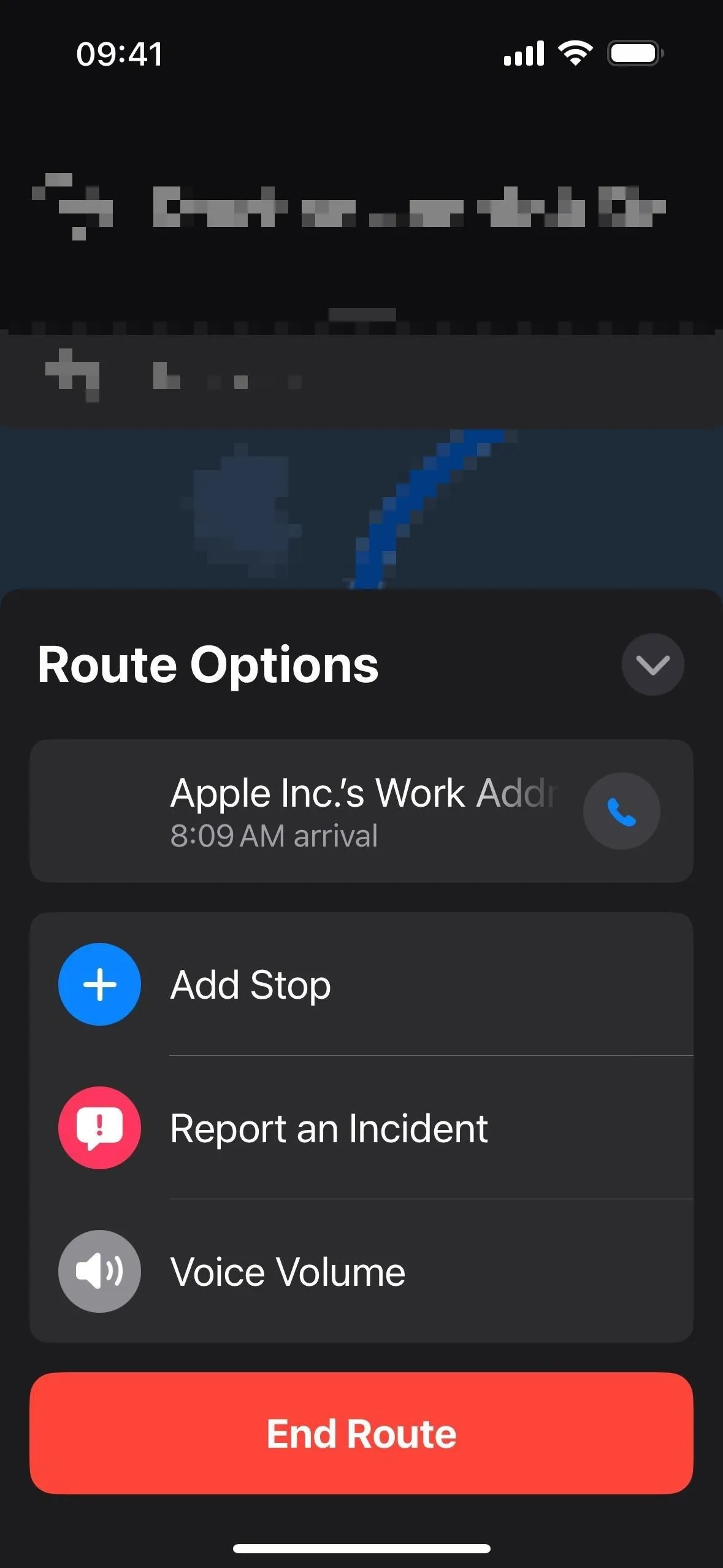 Navigation app interface showing route options and controls.