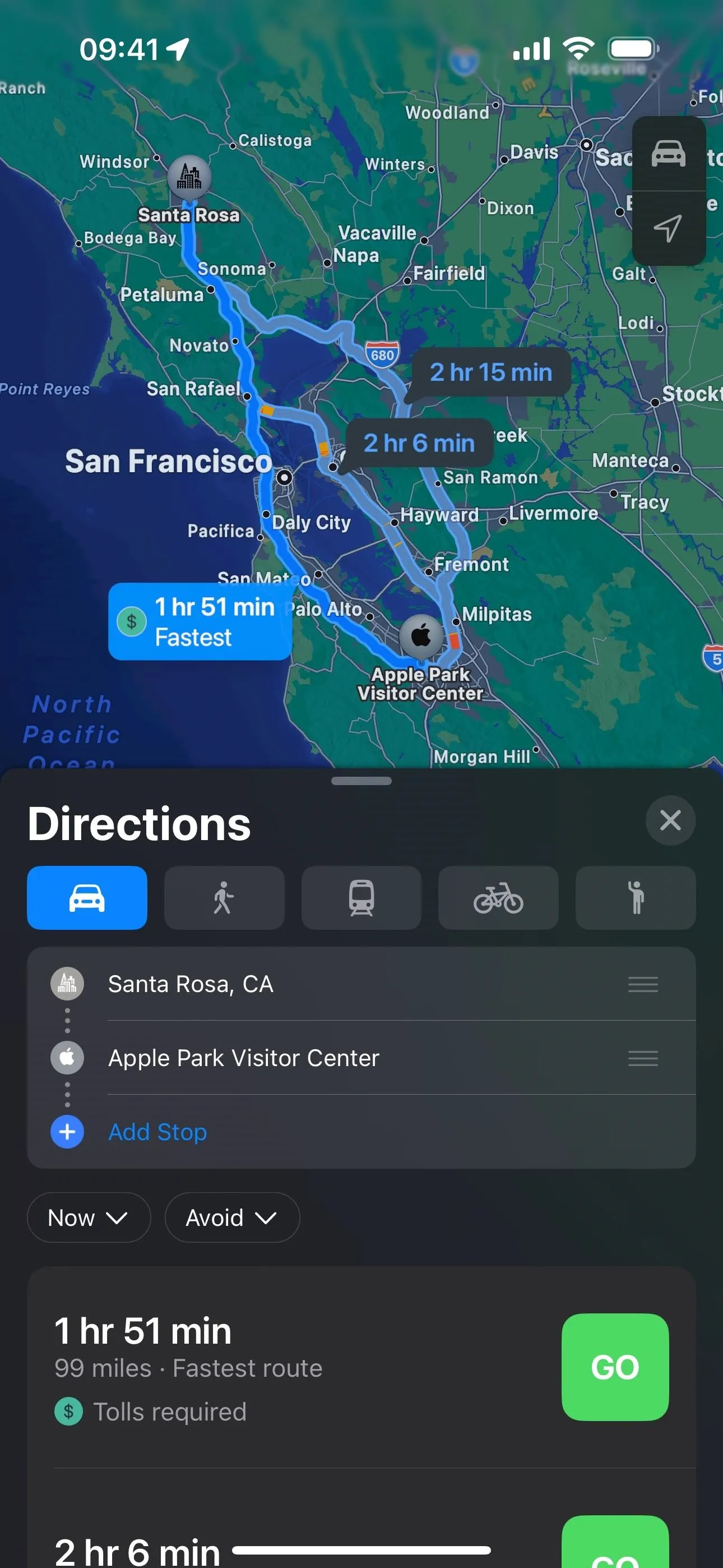 Map showing directions and location details for San Francisco.