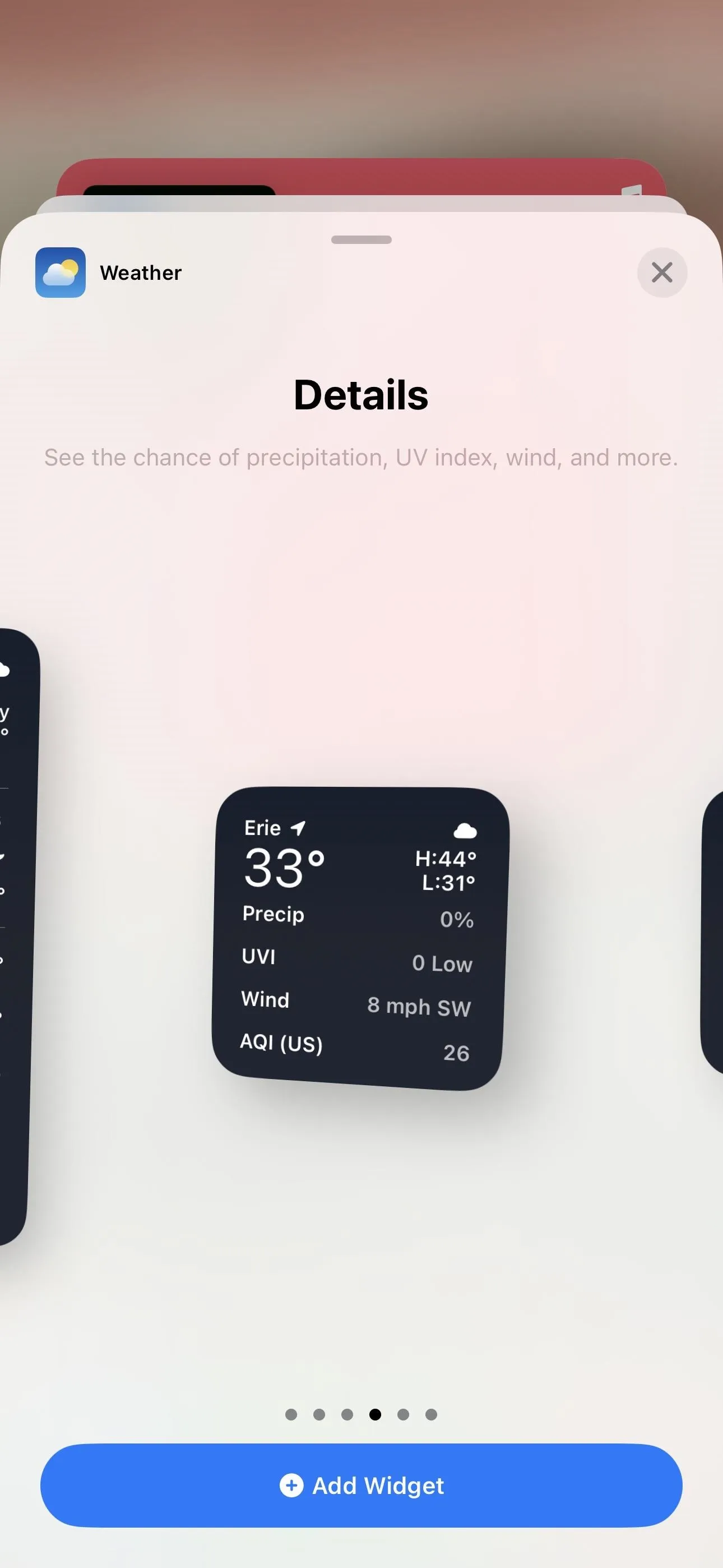 Weather monitoring device display on a smartphone interface.