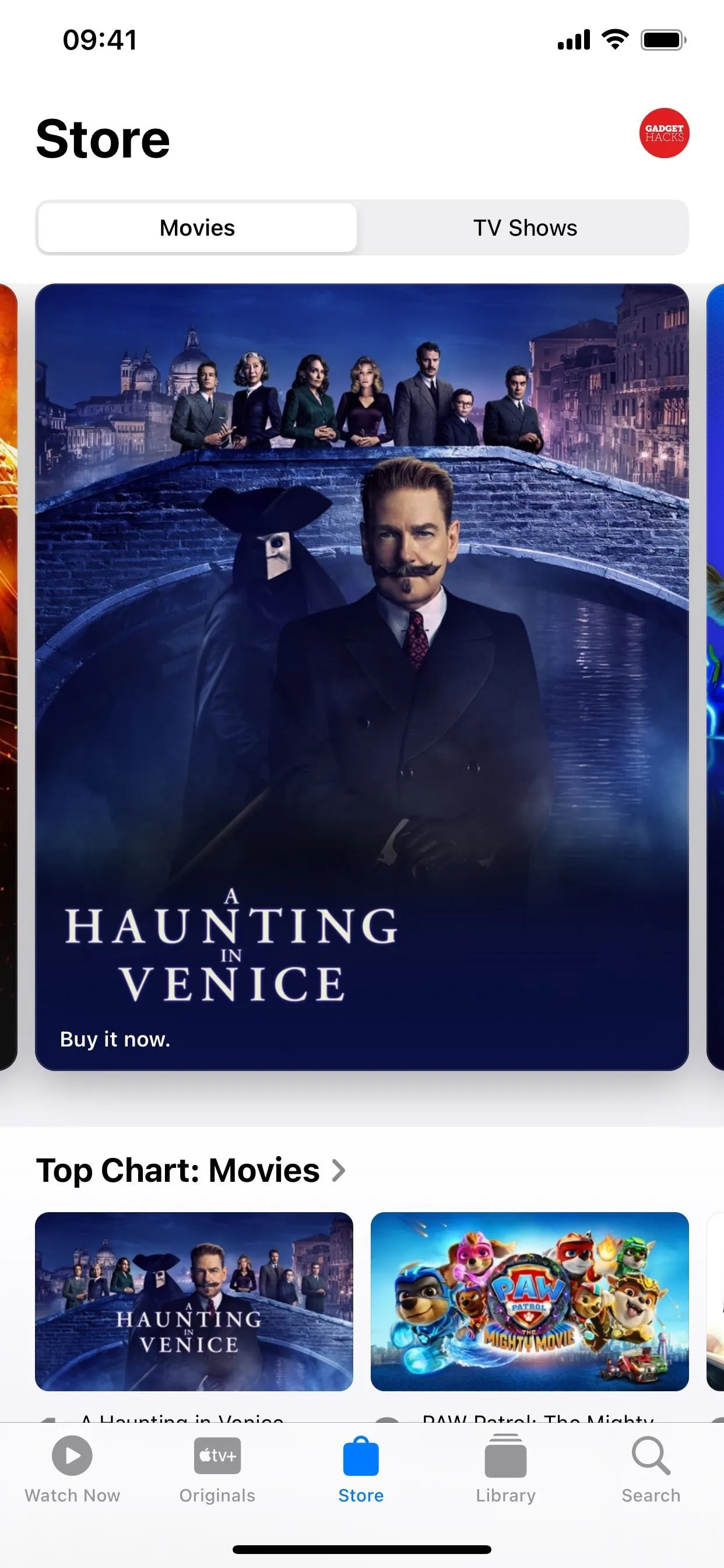 Haunting in Venice movie promotion on a streaming platform.