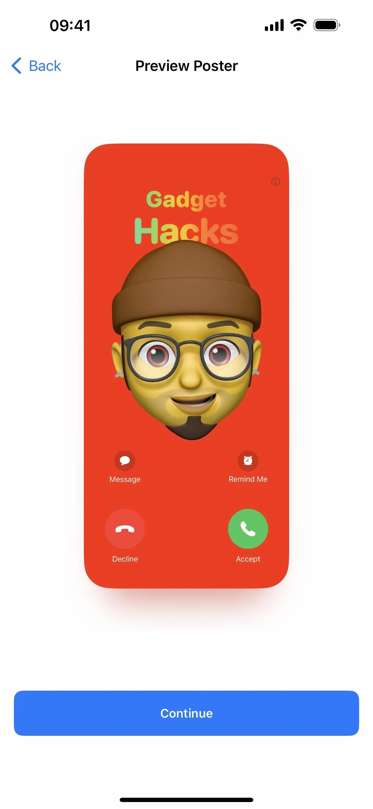 Cartoon character with glasses and goatee on a red background representing a phone application.