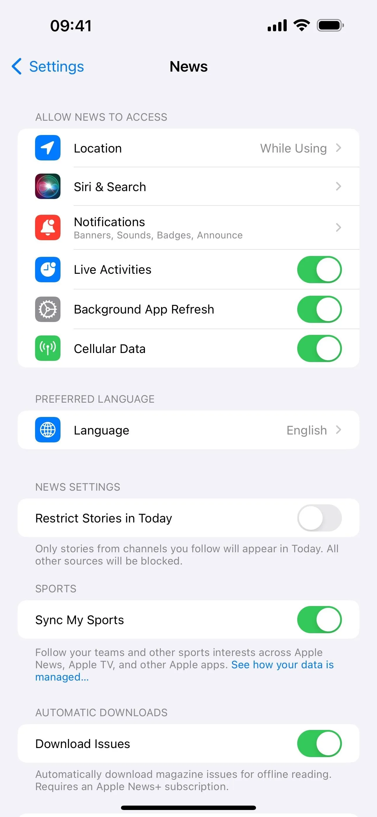 Settings menu on a smartphone displaying location and notification preferences.