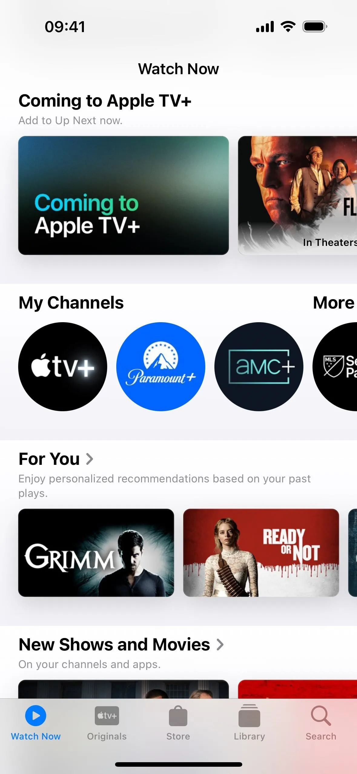 Apple TV+ interface showcasing new and trending shows.