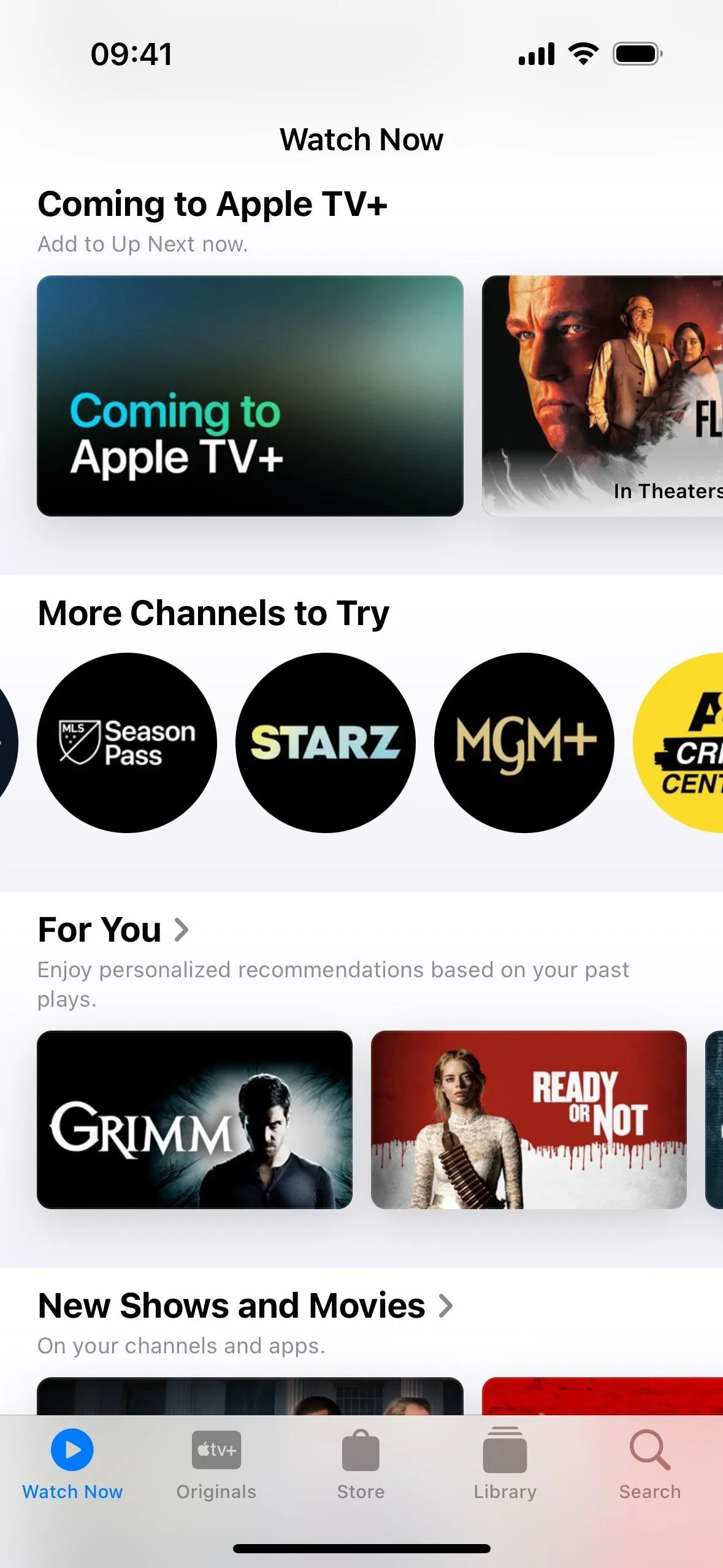 Apple TV+ interface showcasing available channels and recommendations.