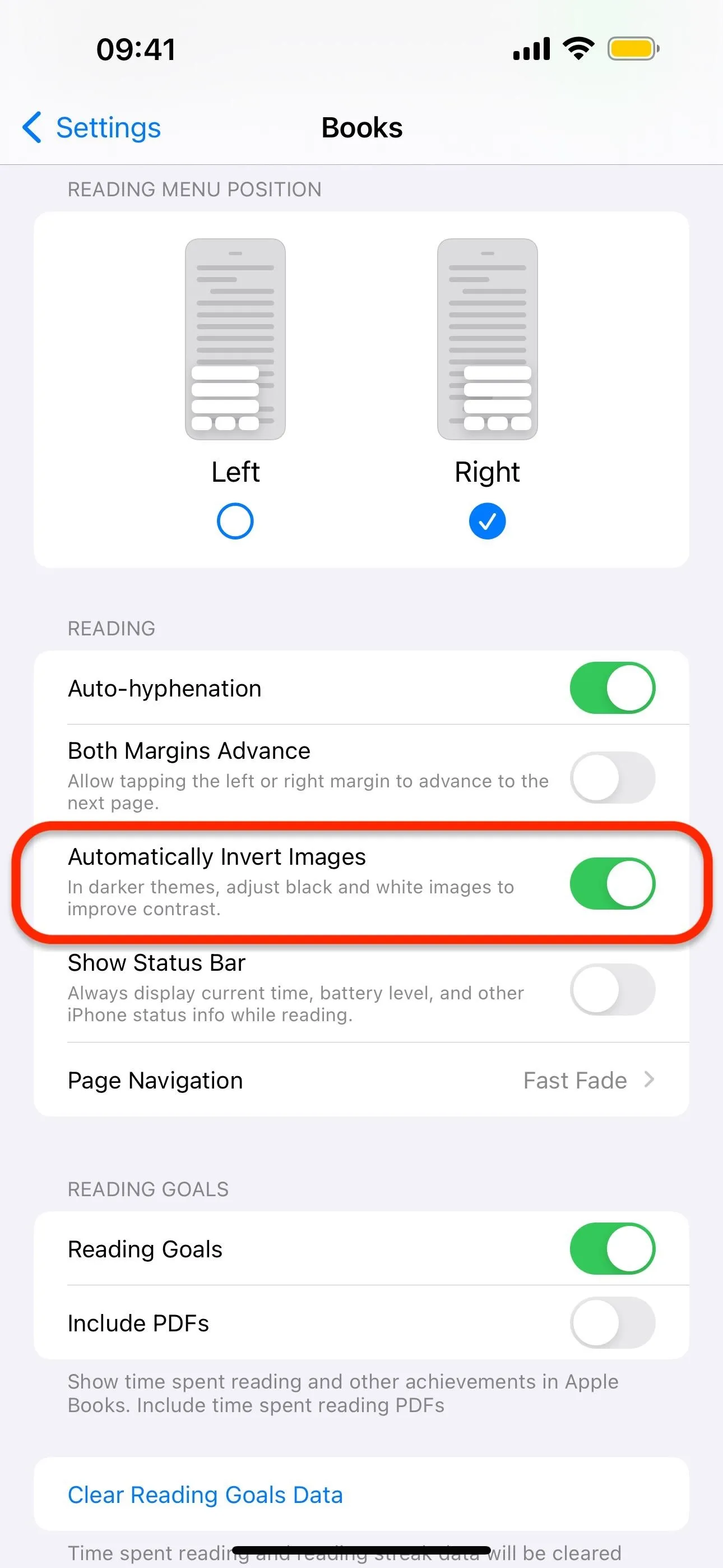 Settings for 'Automatically Reduce Image Size' option on a mobile device.