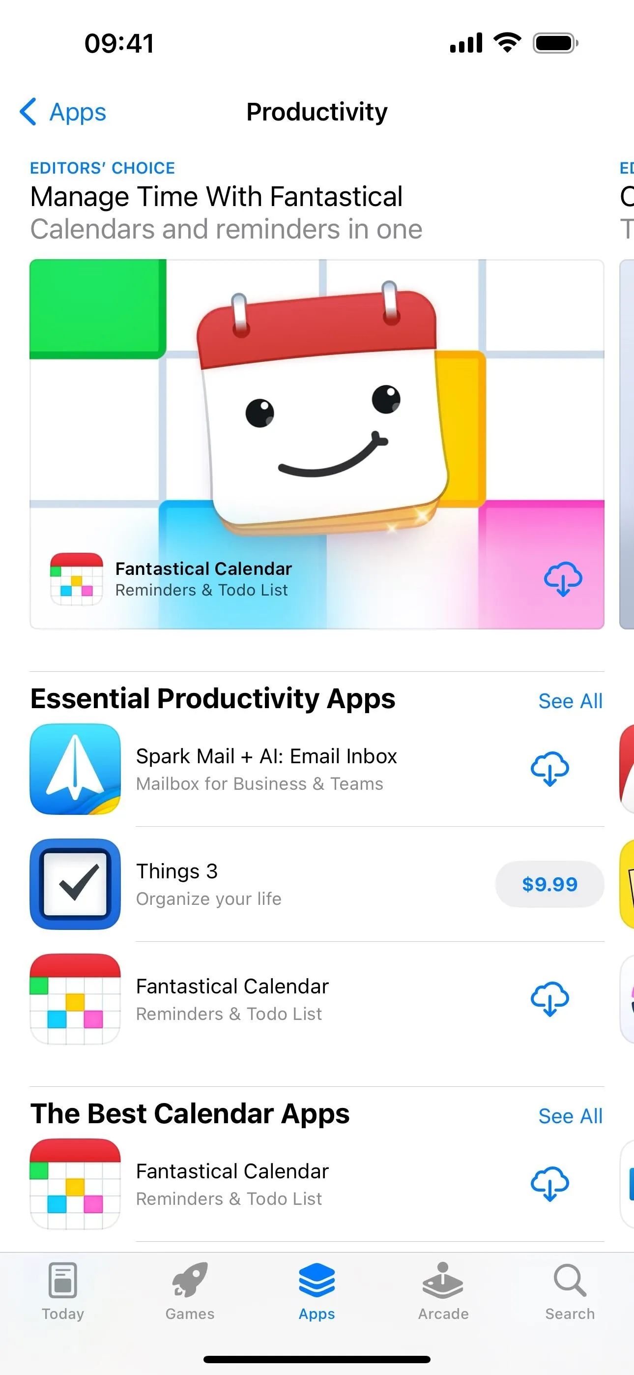 App store screenshot showcasing productivity apps with a calendar icon.