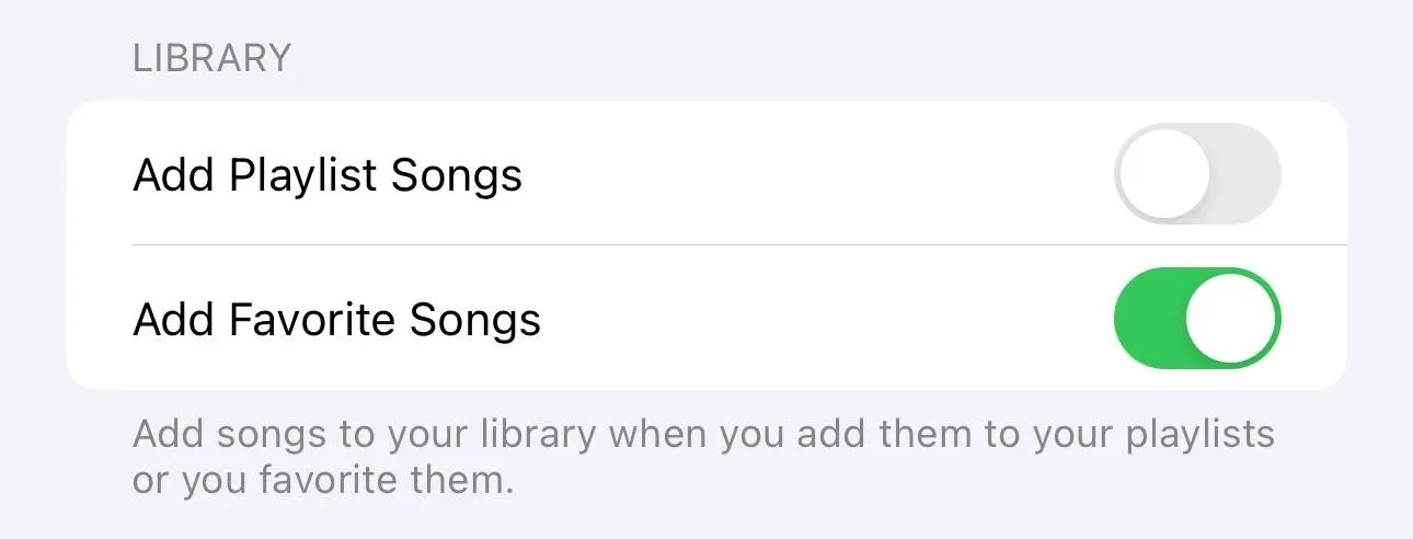 Library settings for adding playlist and favorite songs.