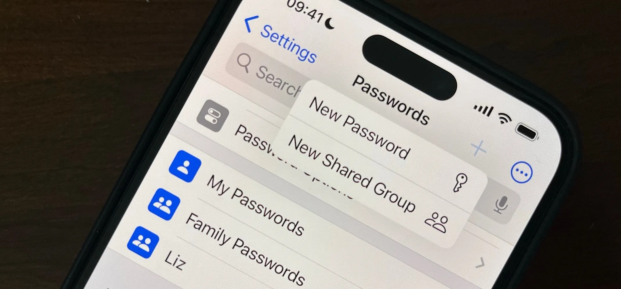 Password management settings on a mobile device.