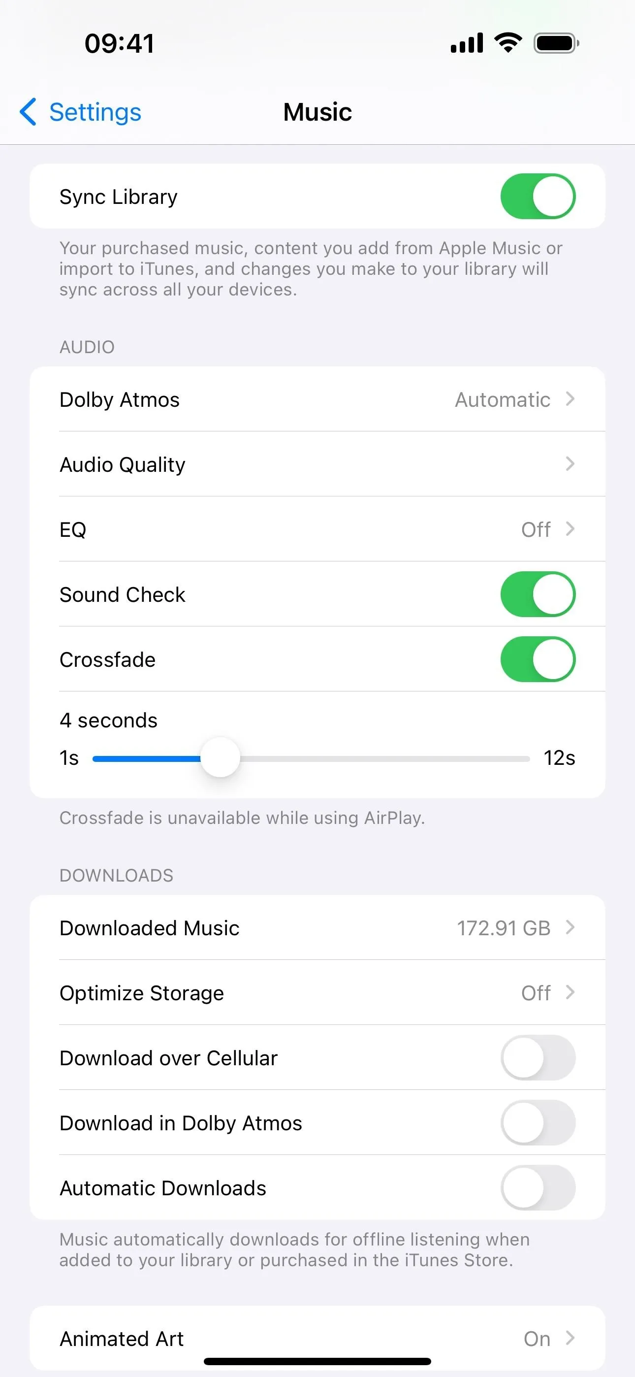 Settings menu on a mobile device displaying various options and toggles.