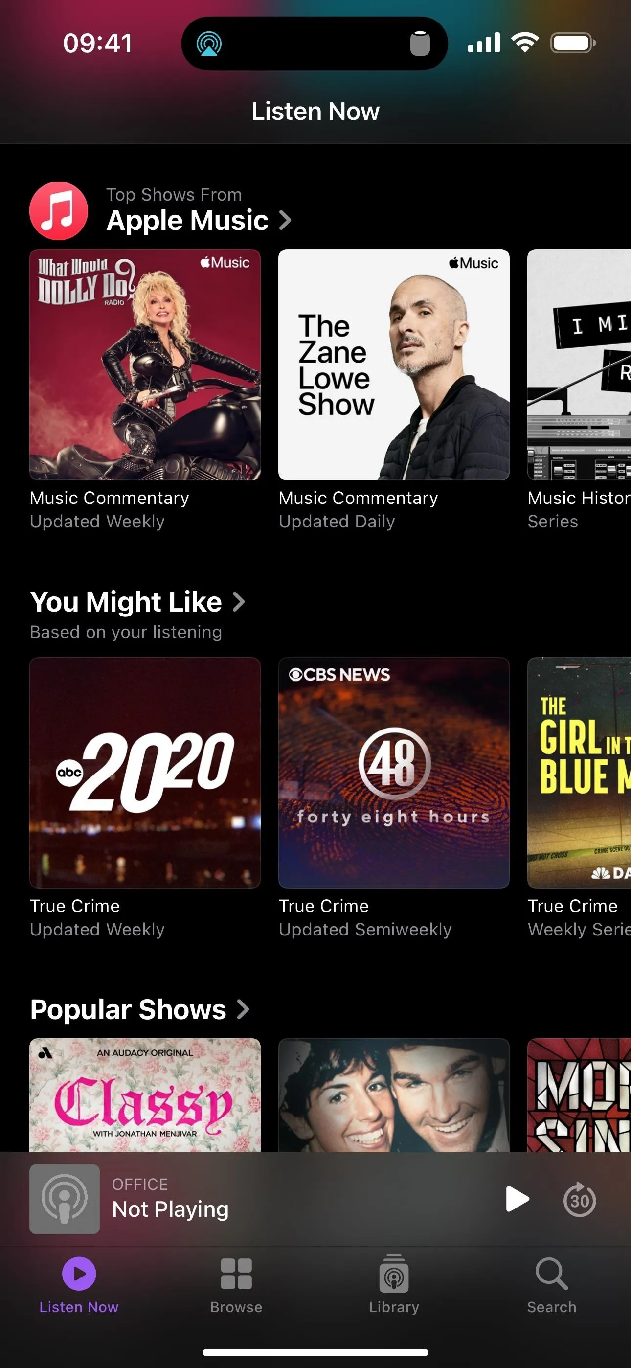 Apple Music interface displaying recommended songs and artists.